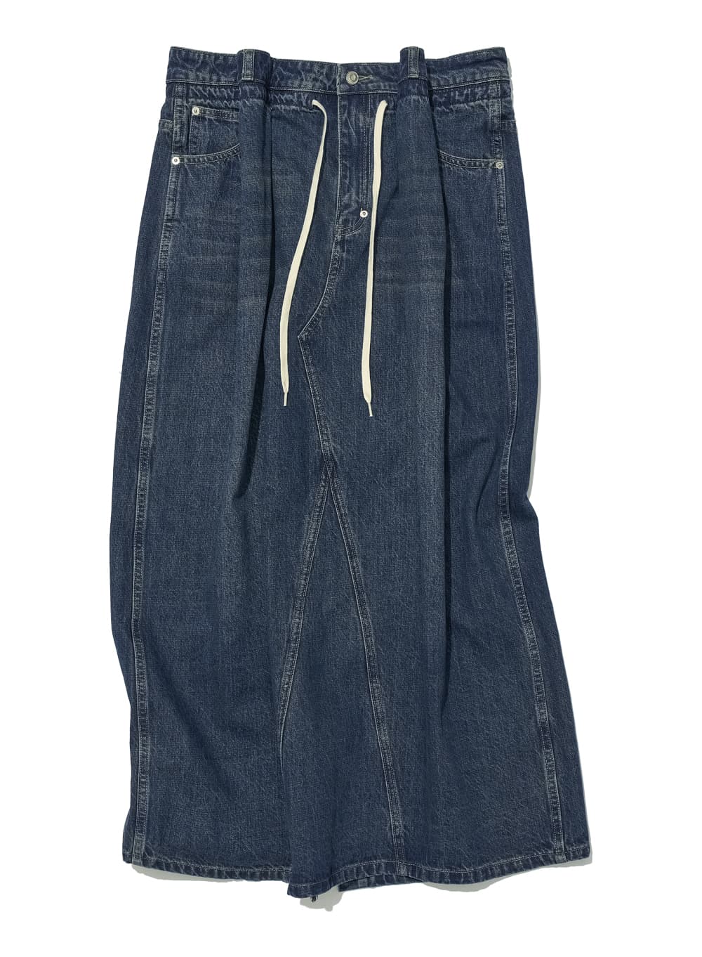 DRAWSTRING DENIM MAXI SKIRT_DARK BLUE
