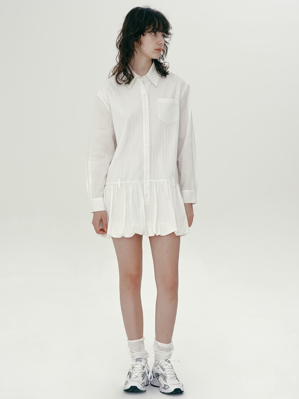 SHIRT BALLOON ONE-PIECE (WHITE)