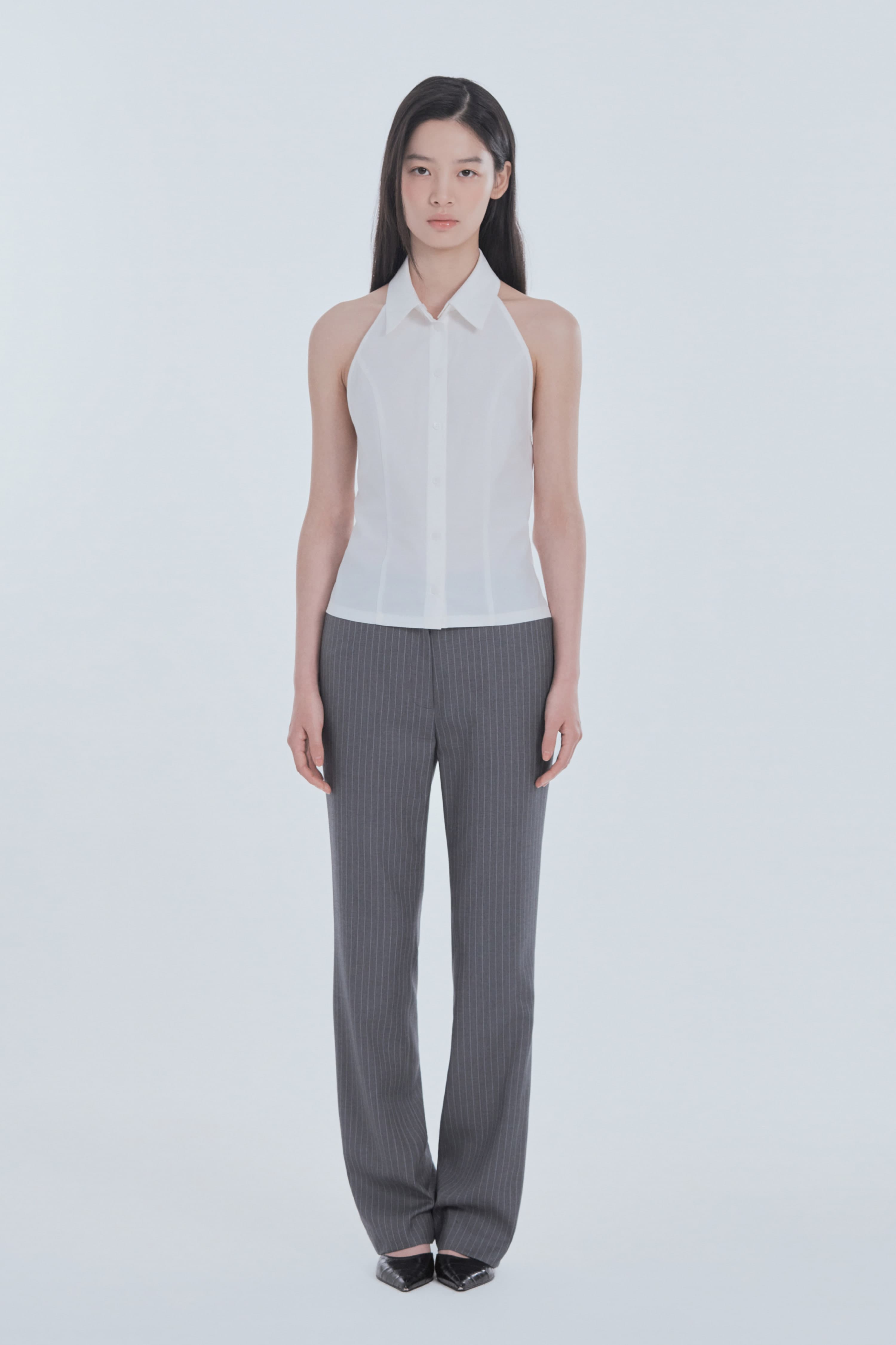 Emma Tailored Semi Bootcut Slacks - Grey Stripe