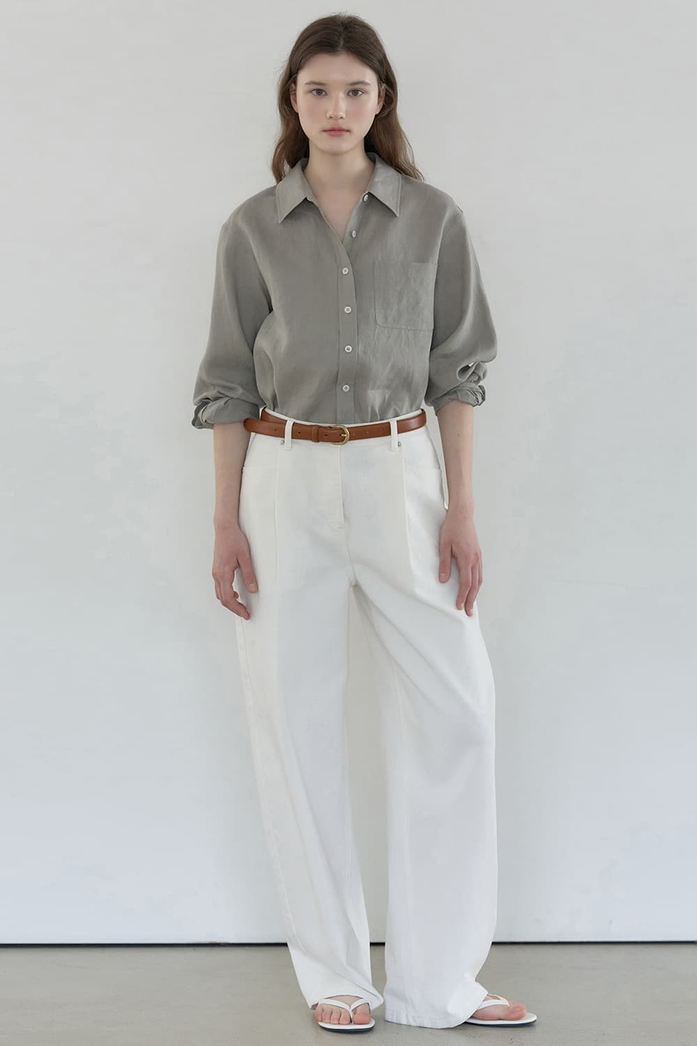 Semi curved denim pant White [N6PSDN02]