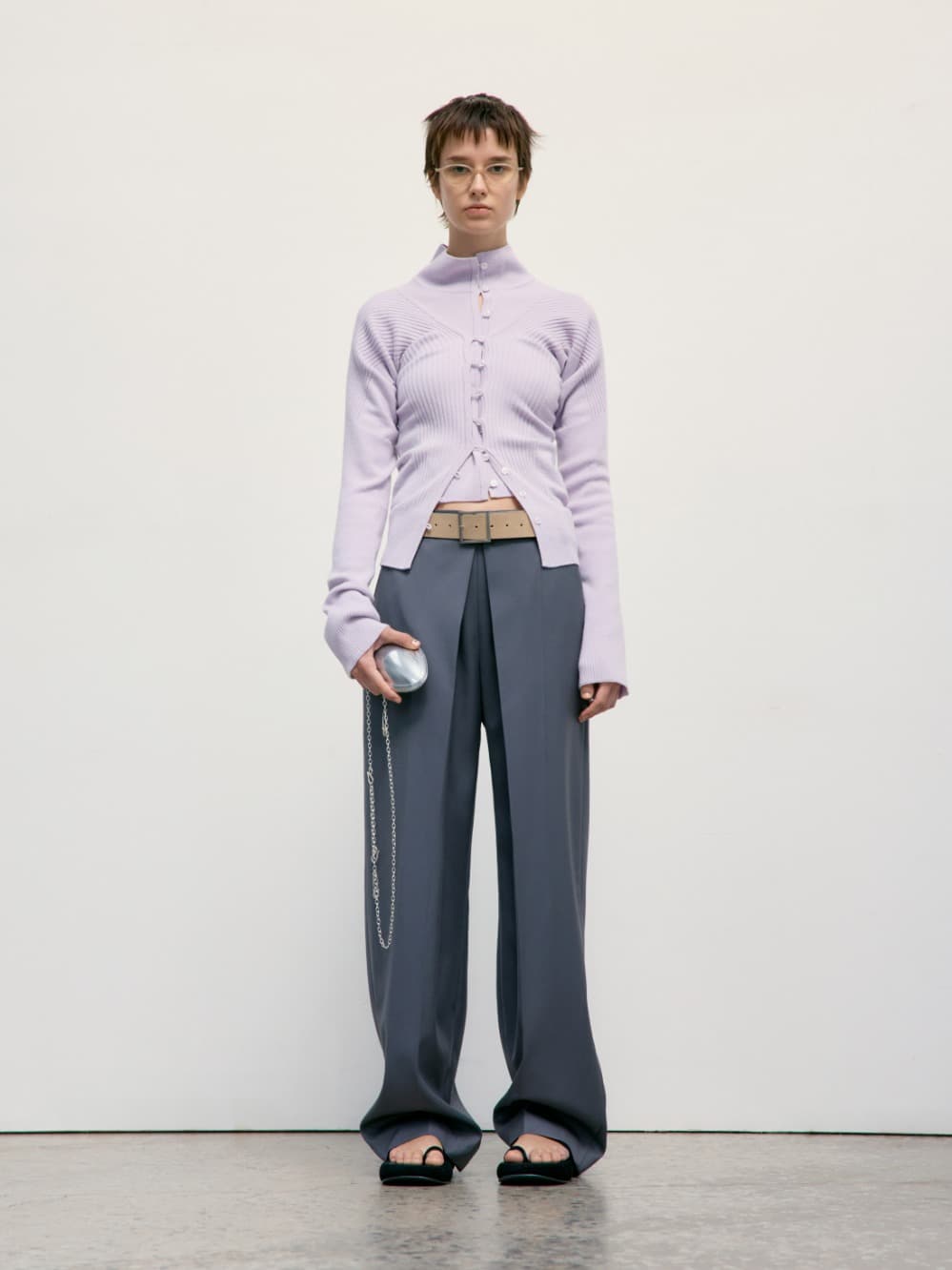 Deep V-Neck Knit Cardigan_Lavender