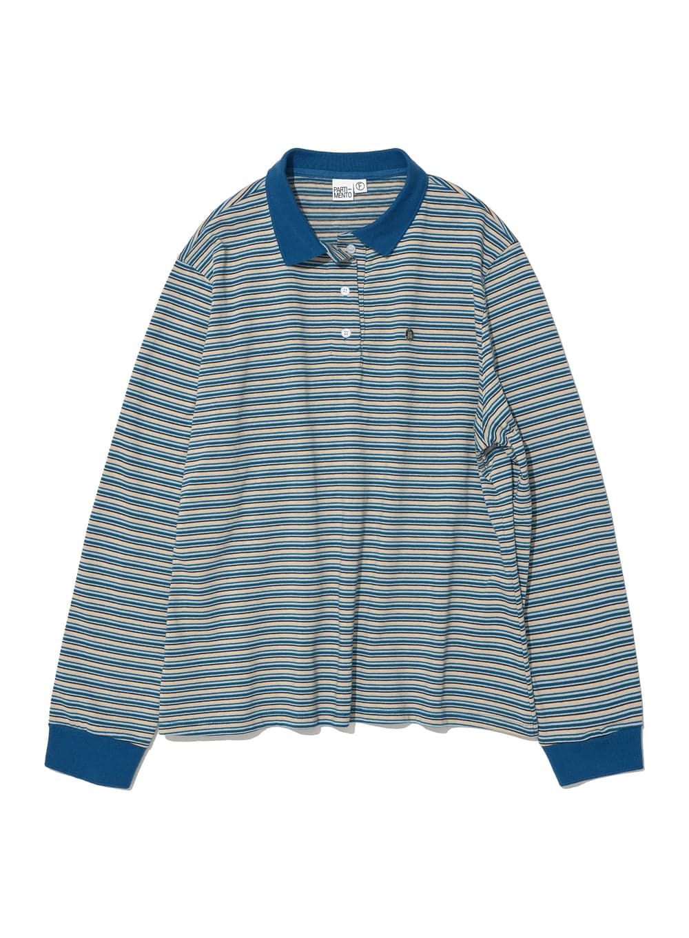 STRIPE LONG SLEEVE POLO TEE_TEAL