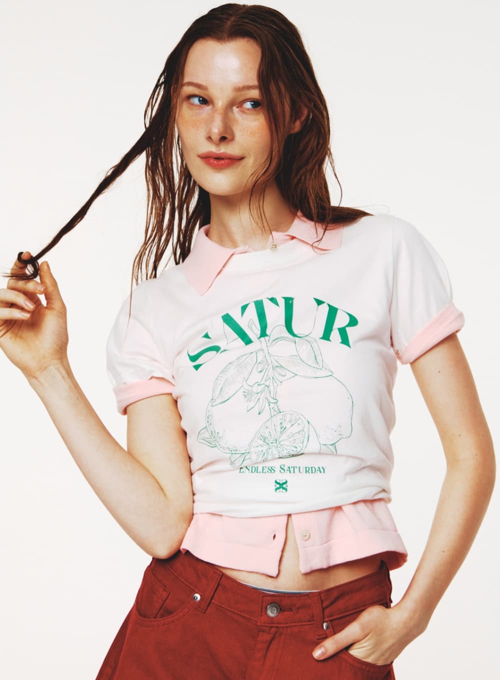 (W) Capri Citron Drawing Summer Graphic T-Shirt - Light Green