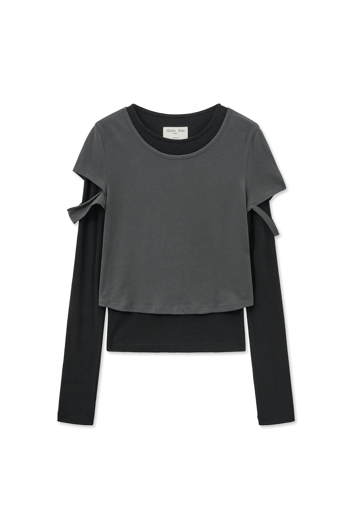 LAYERED POINT SLIM TOP IN CHARCOAL