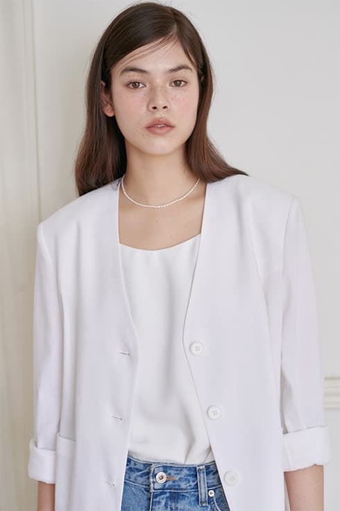 24N linen collarless minimal jacket [WH]