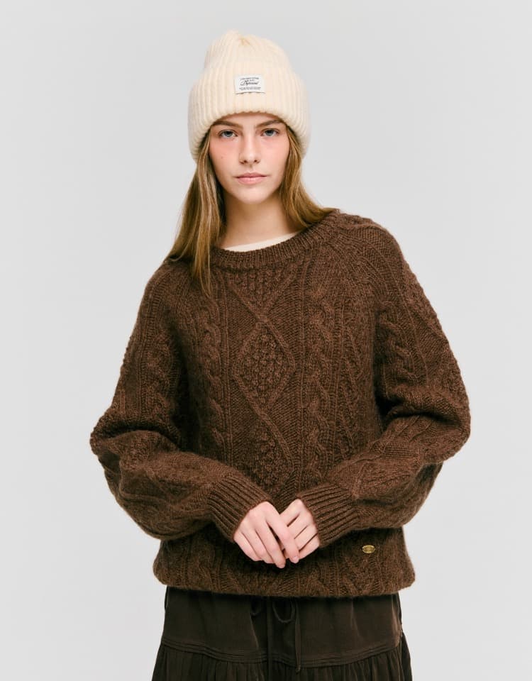 fisherman cable pullover - brown