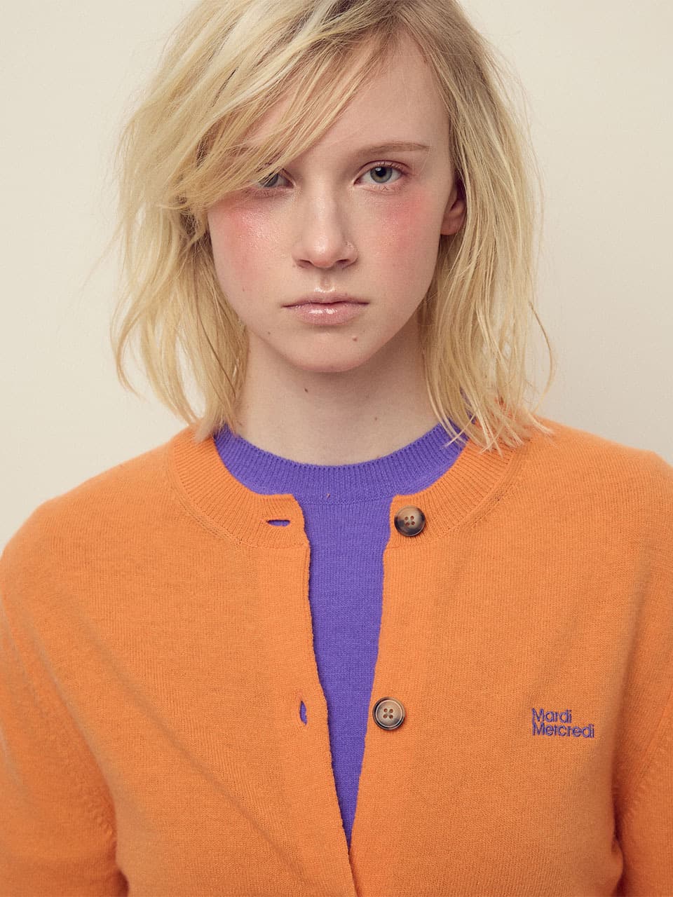 CASHMERE BLENDED CARDIGAN ROUND NECK ESSENTIAL_ORANGE
