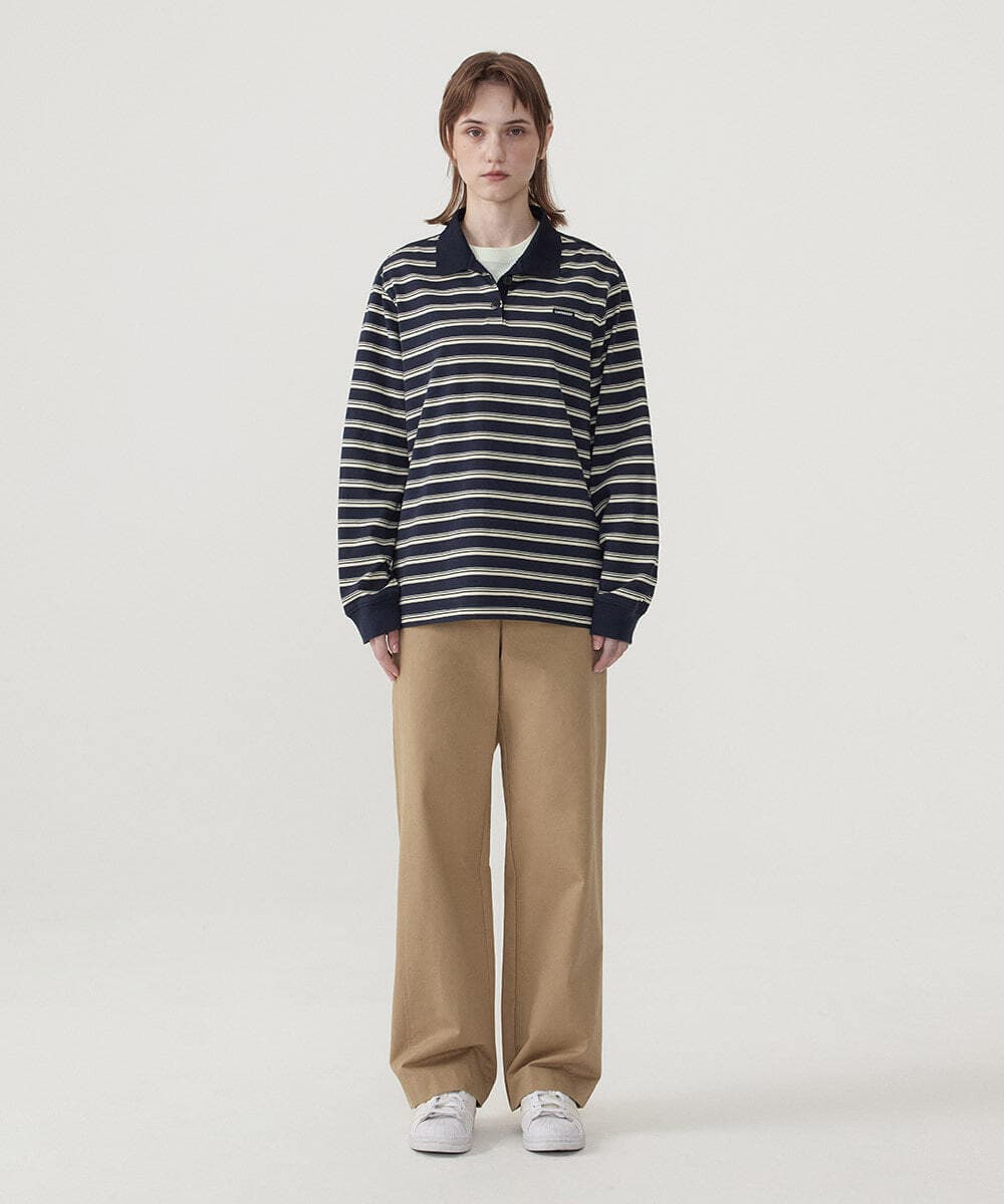 우먼 스트라이프 럭비 롱 티셔츠 Navy