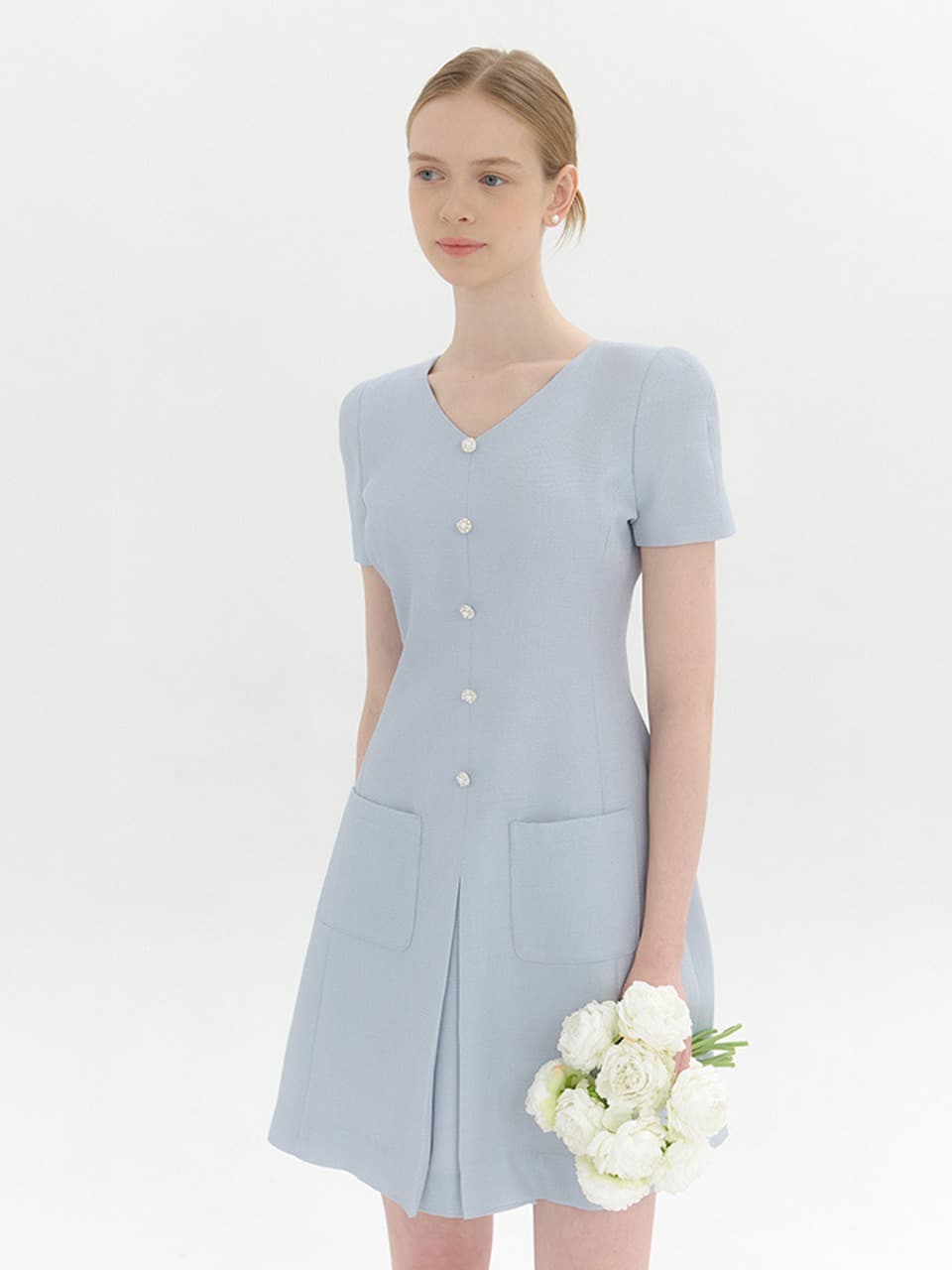 Summer Tweed Pleats Mini-Dress / Blue(2color)