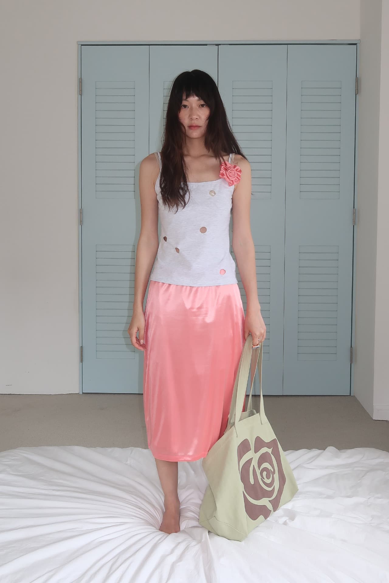 SATIN MIDI BANDING SKIRT_PINK