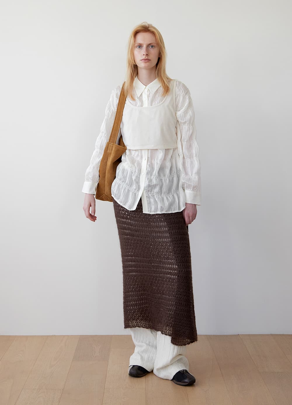 Mohair Skashi Layered Wrap Skirt - Brownie Brown