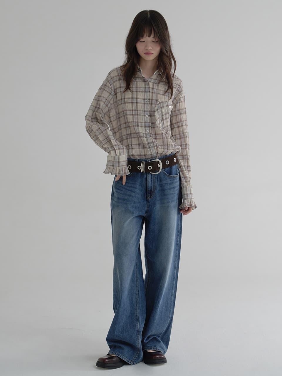RIVET WIDE DENIM PANTS (BLUE)