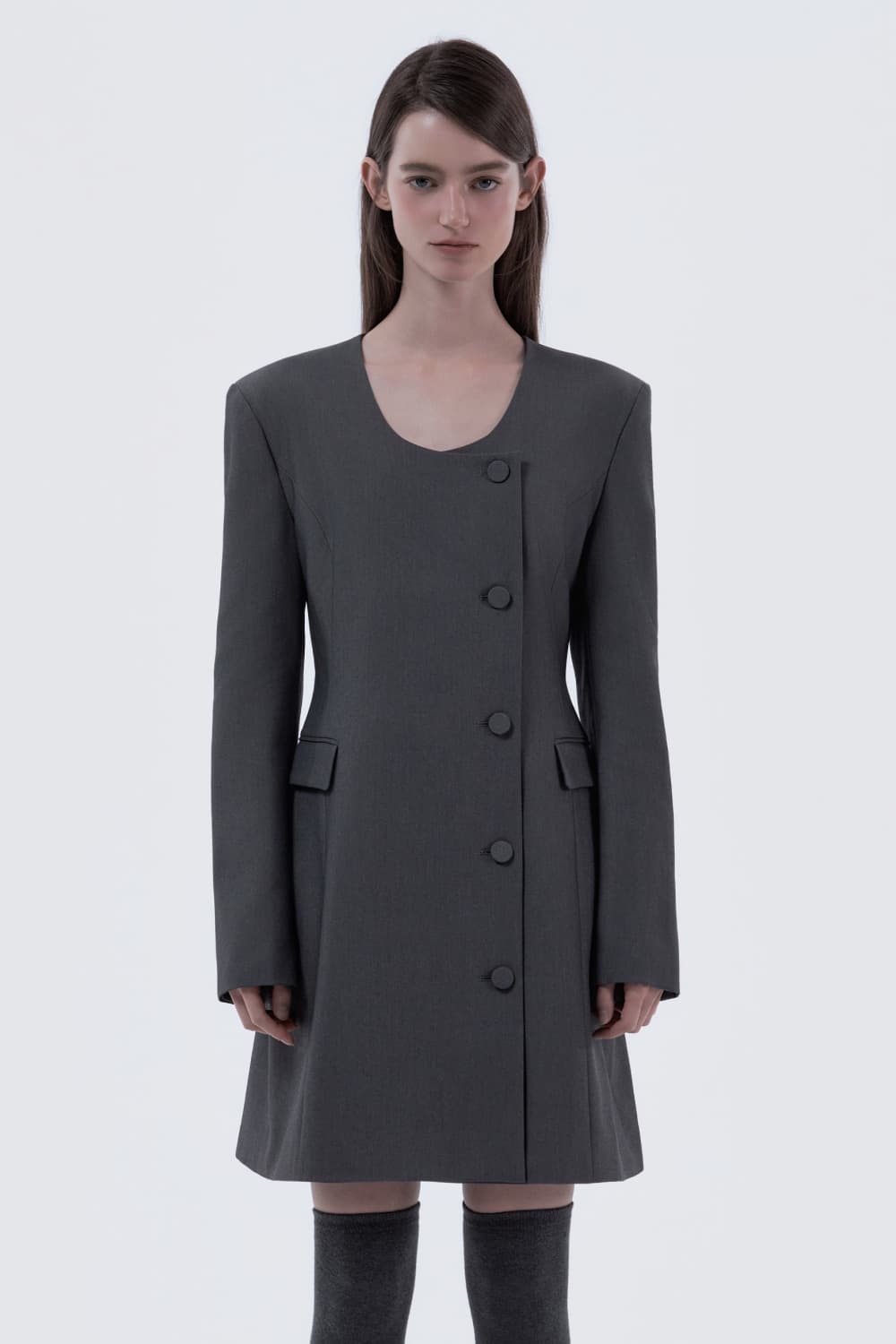Jenn Round Neck Suit Jacket Dress - Grey