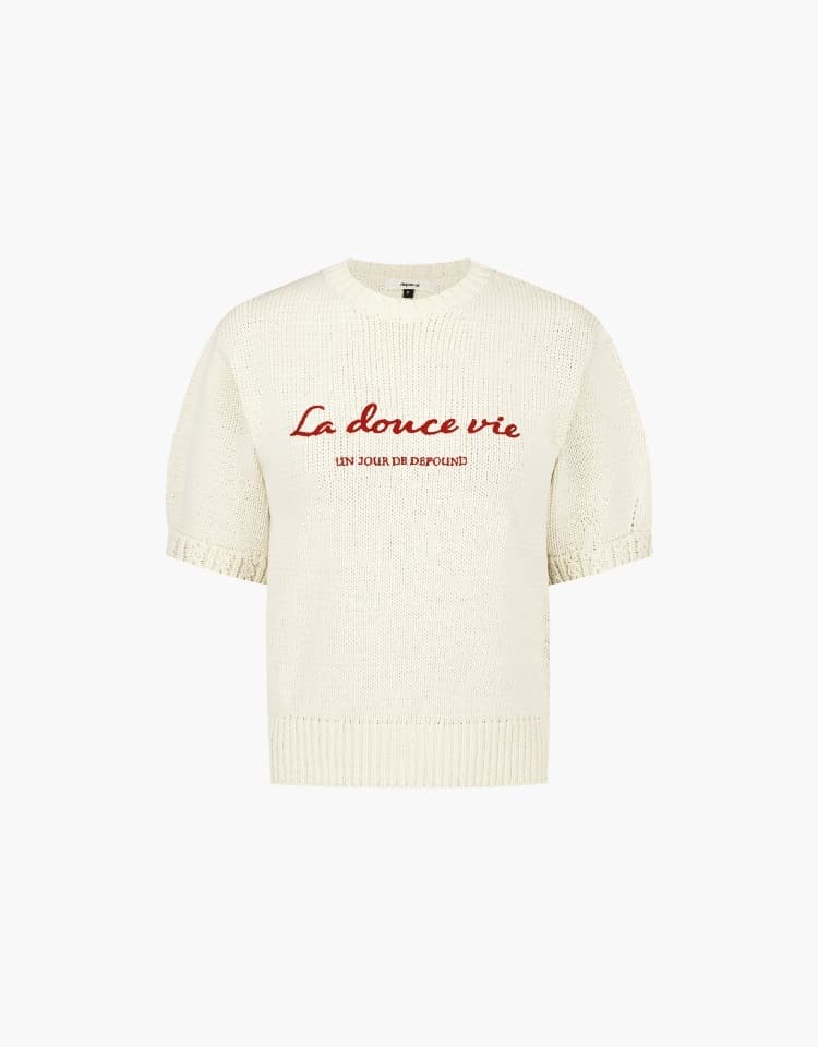 chain embroidery pullover - butter