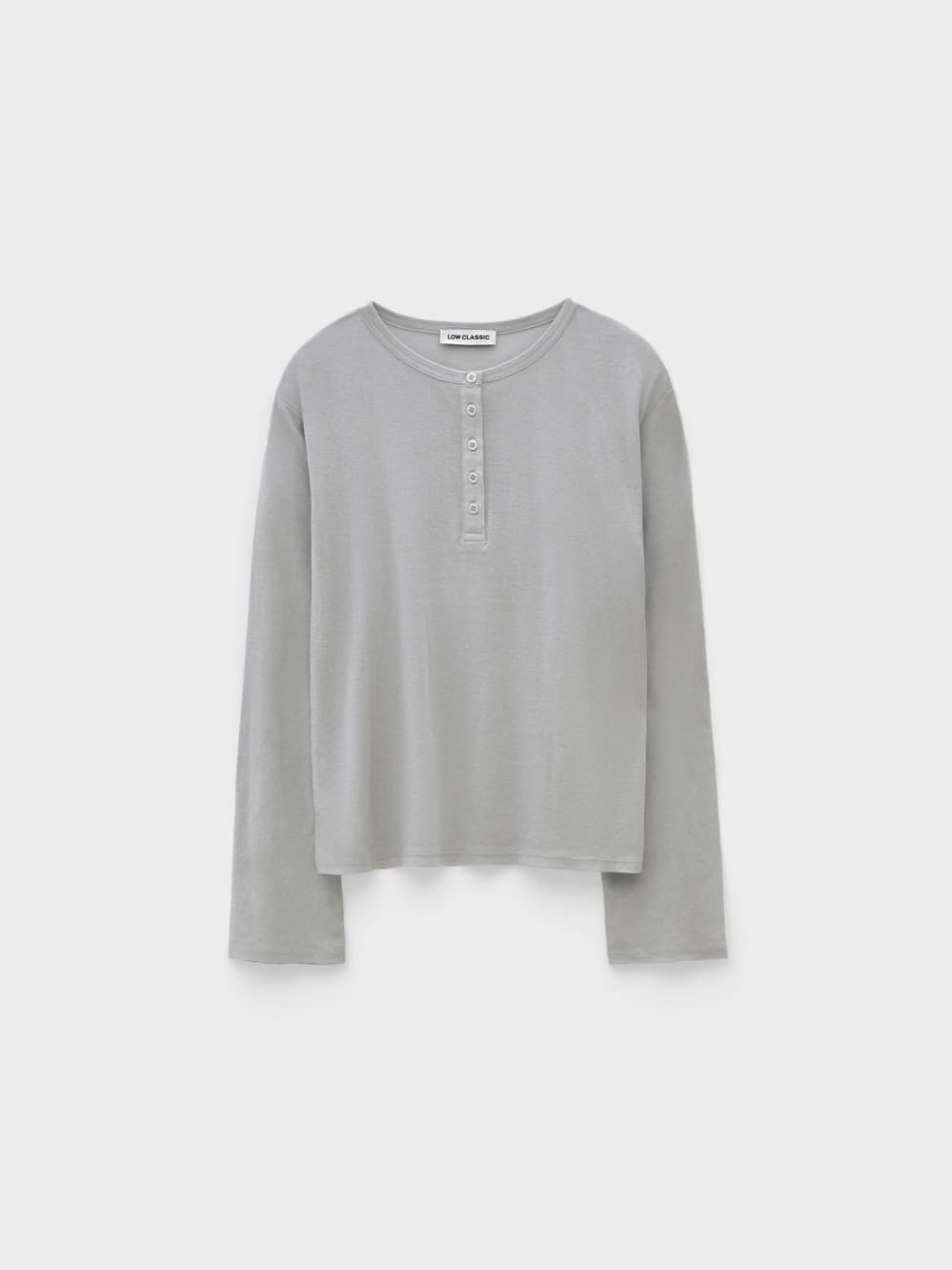Henley Neck Cotton Long Sleeve T-Shirt_Light Grey