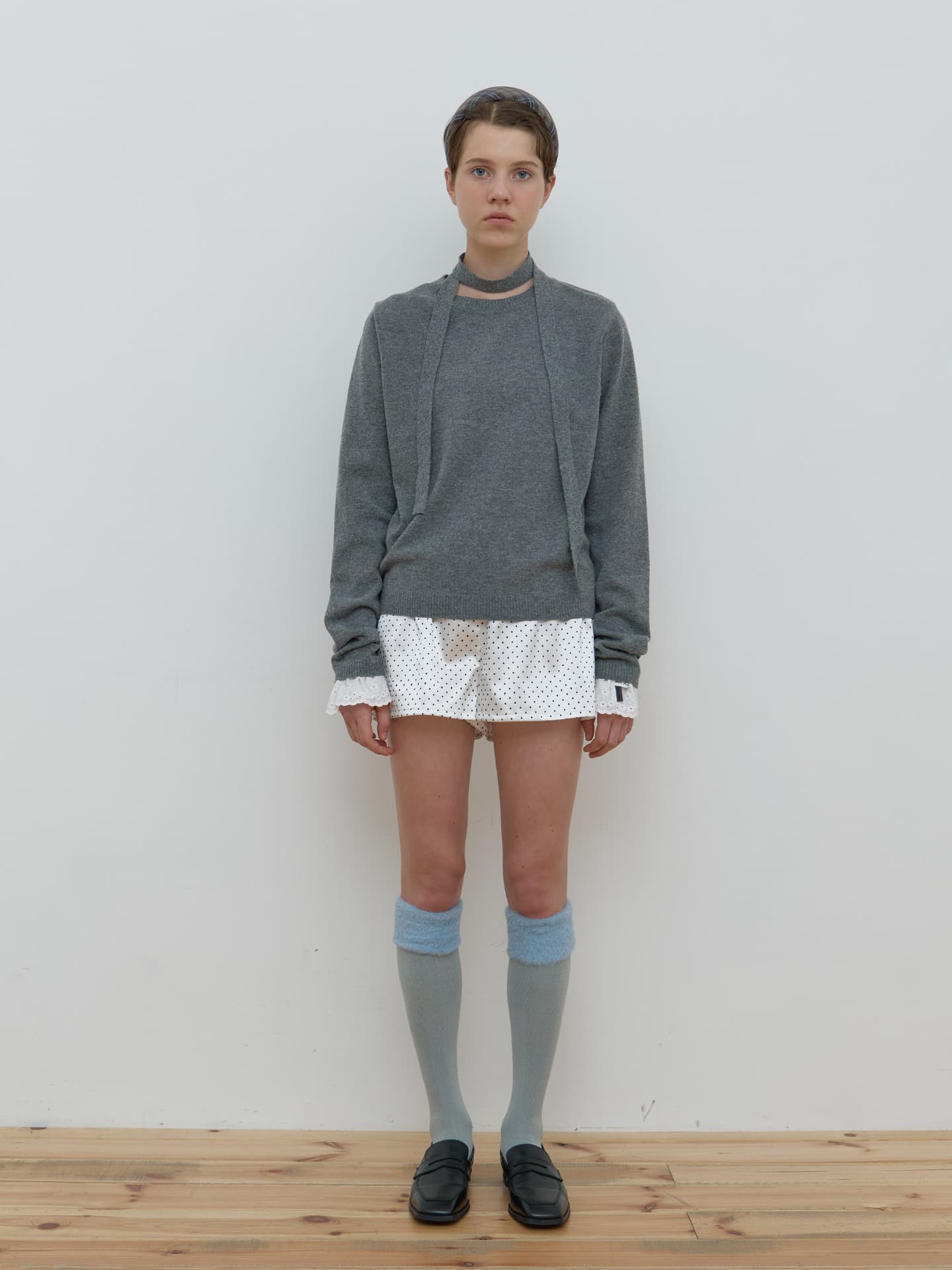 TIE SET U-NECK CASHMERE KNIT_DARK GREY