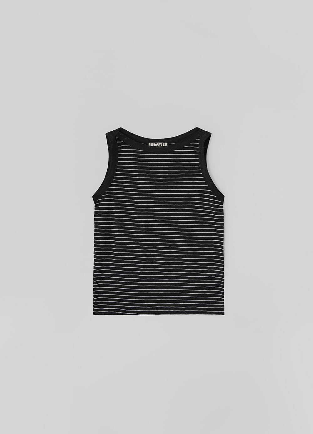 Linen Stripe Sleeveless Top - Black