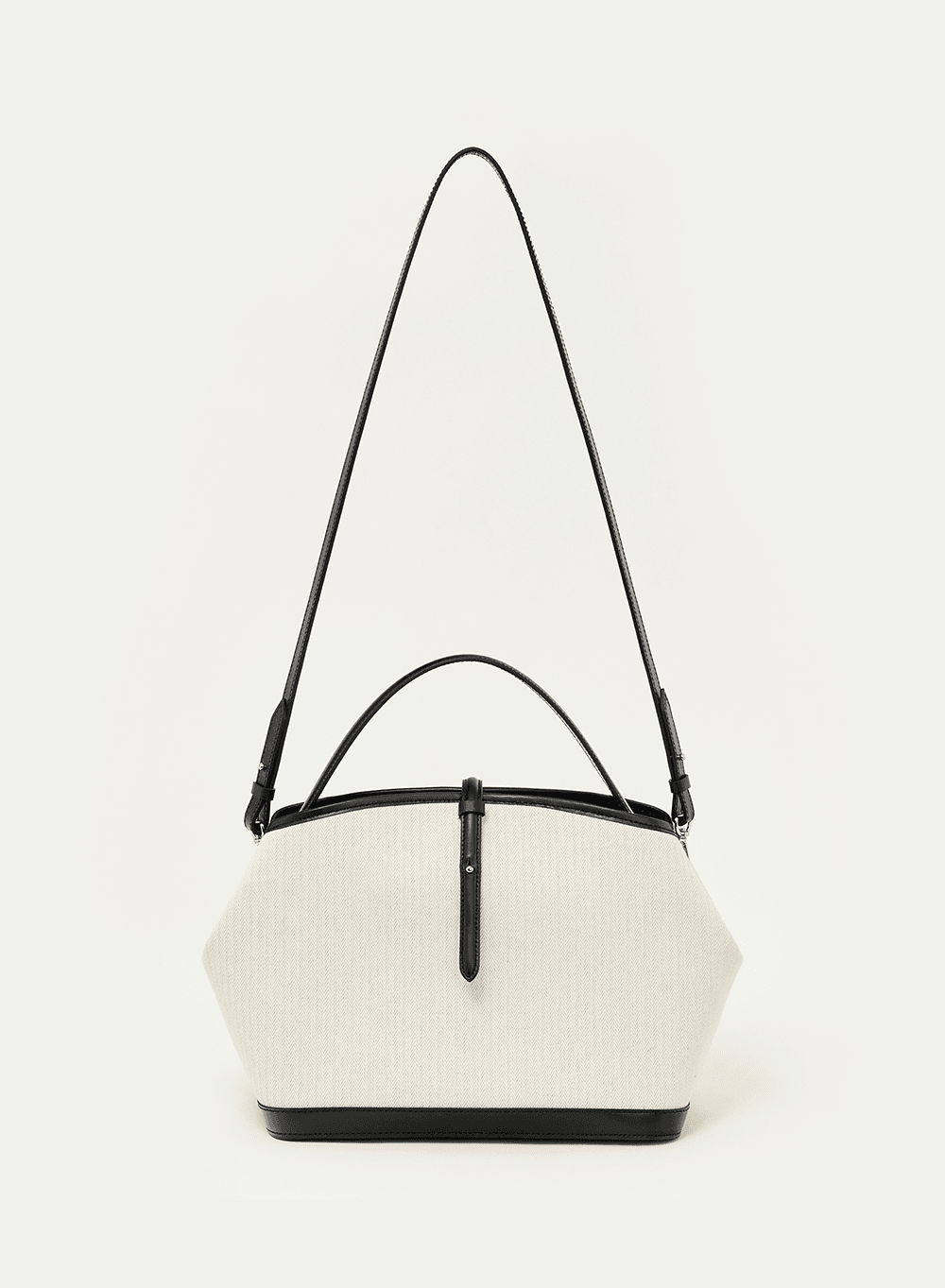 Leather-Trimmed Canvas Crossbody Ecru