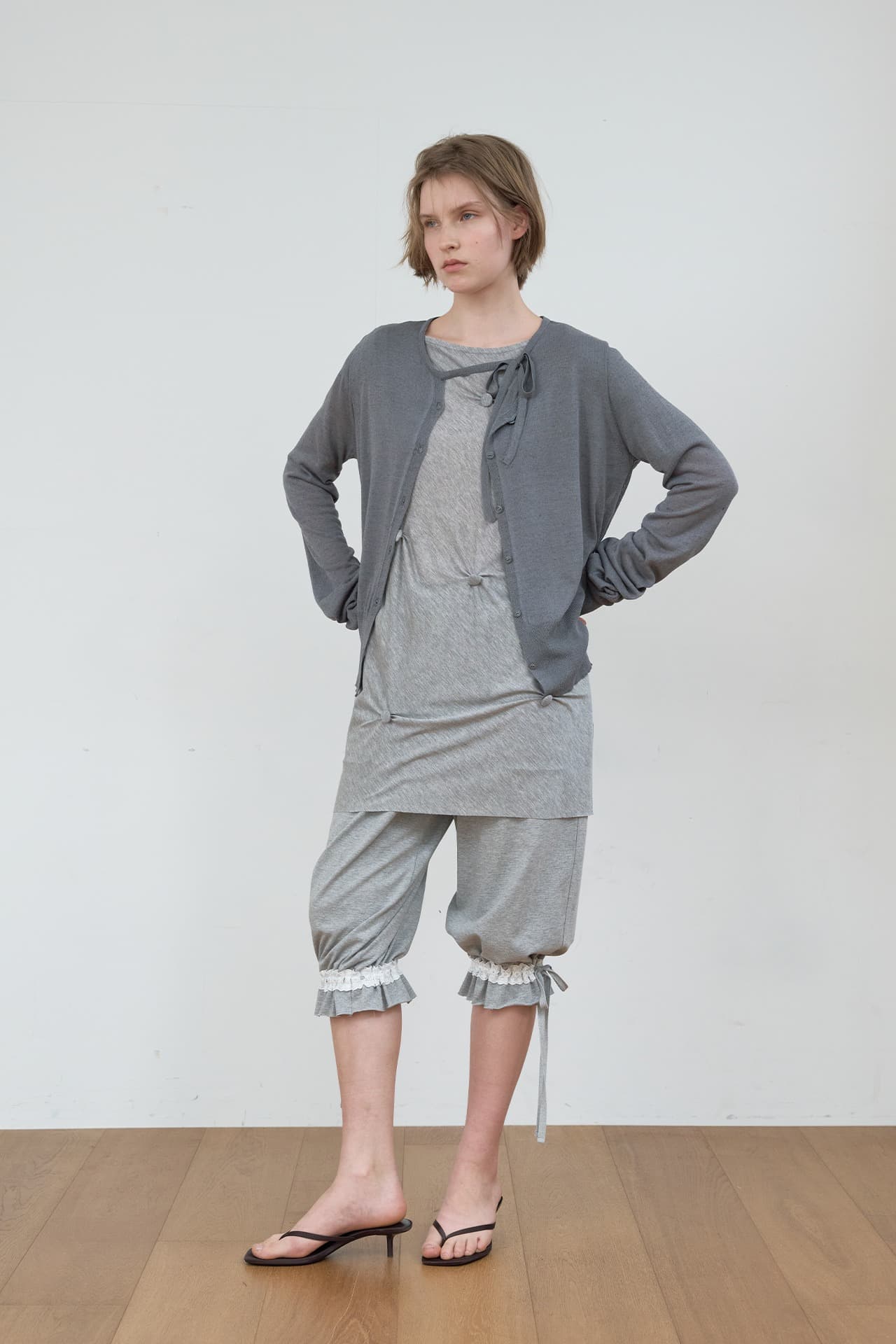 LINEN STRING CARDIGAN_GREY