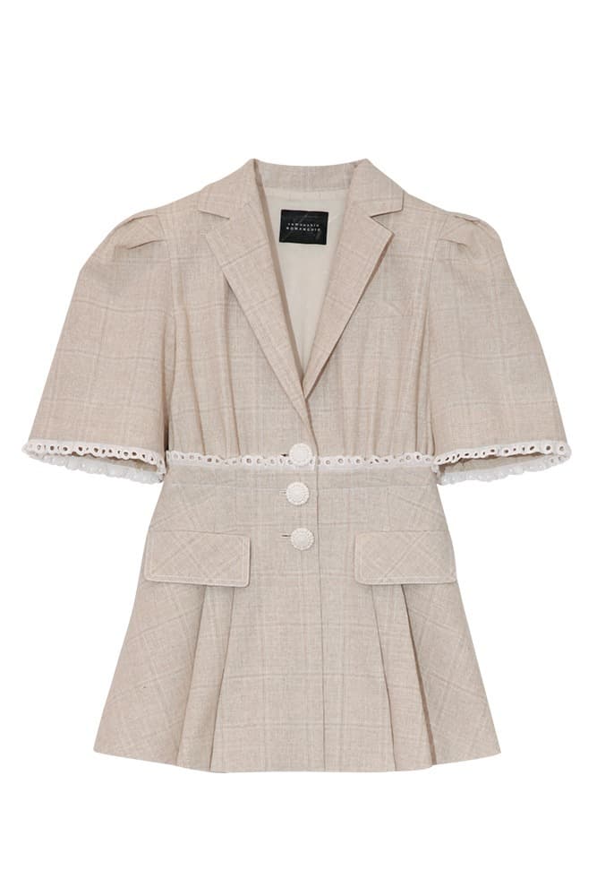 Lace Waist Puff-Sleeve Tailored Jacket (Beige)