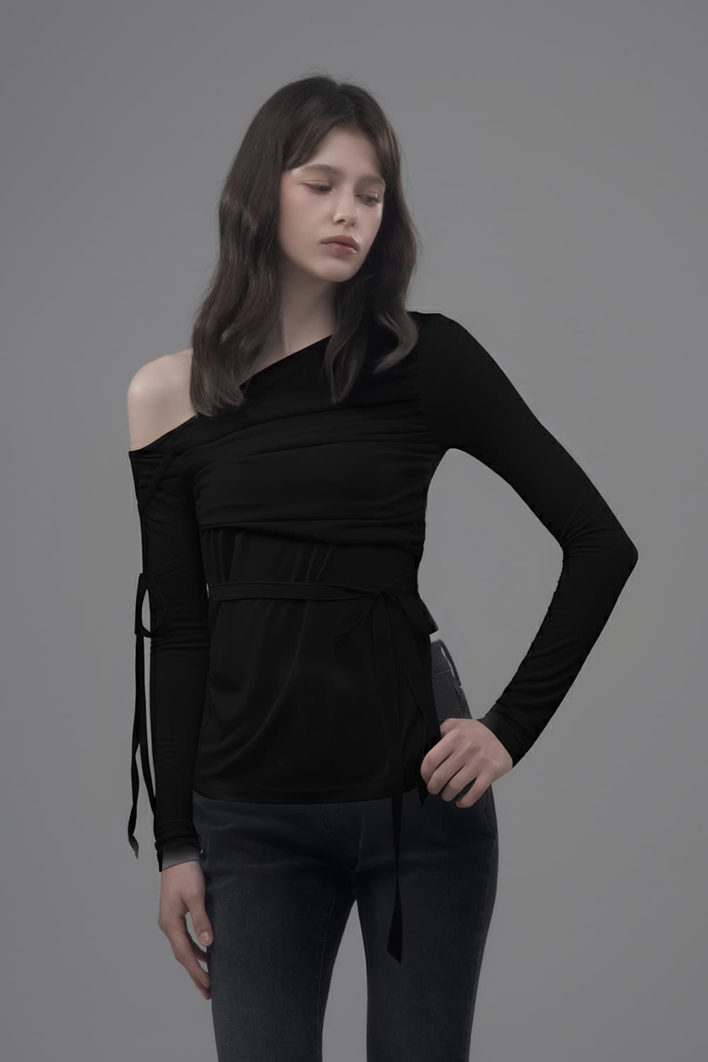 Double Ribbon Sheer Top - Black