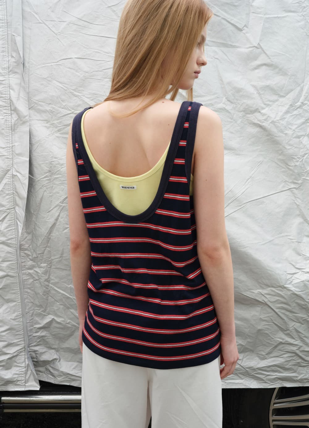 Low Back Stripe PK Sleeveless Top - Navy Stripe