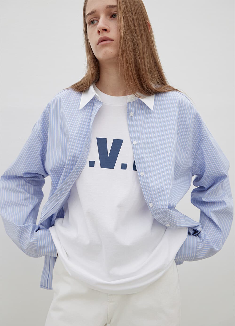 Stripe Cotton Relaxed Shirt - Blue/White