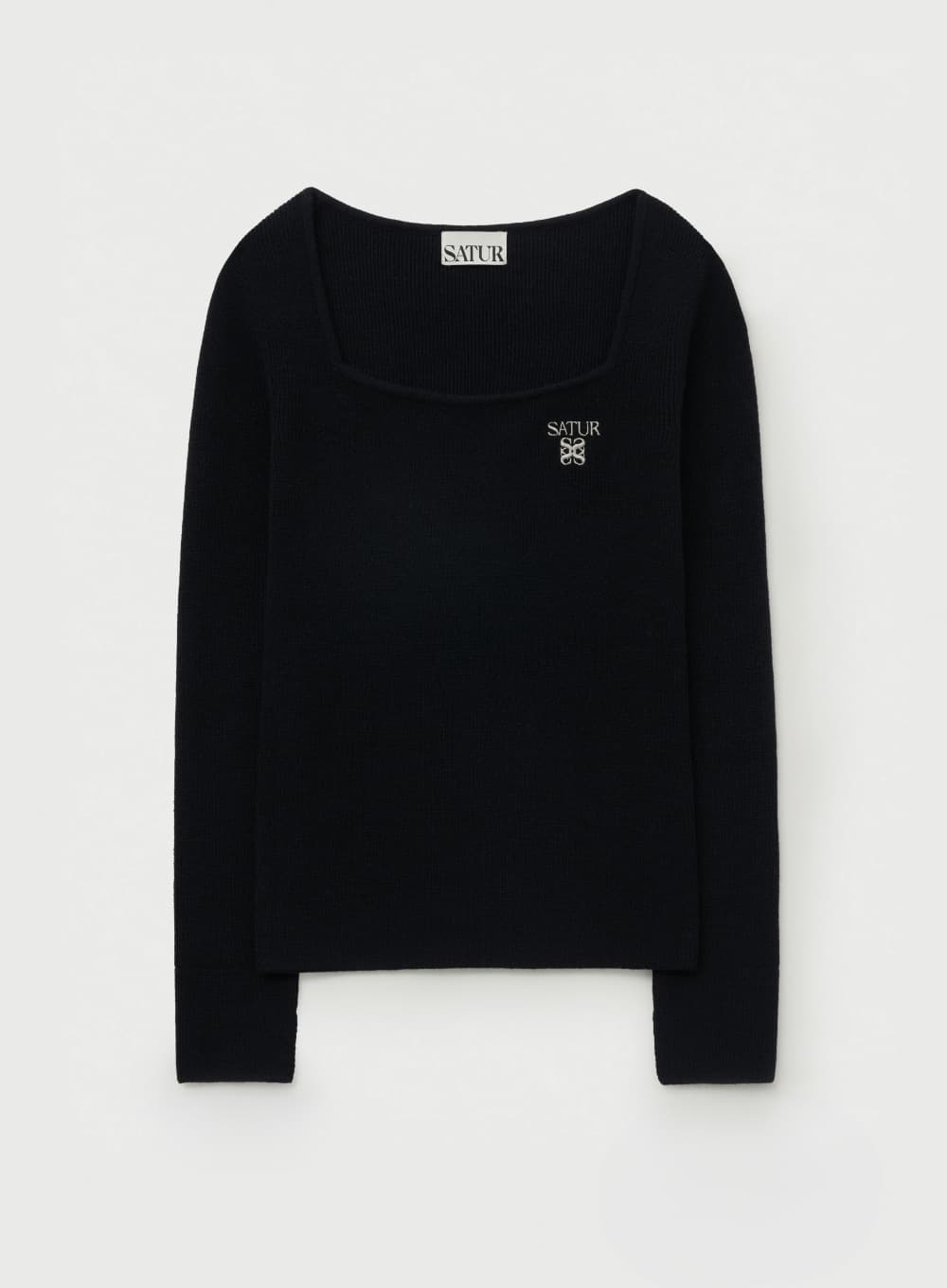 (W) Square Neck Knit Long sleeve - Black