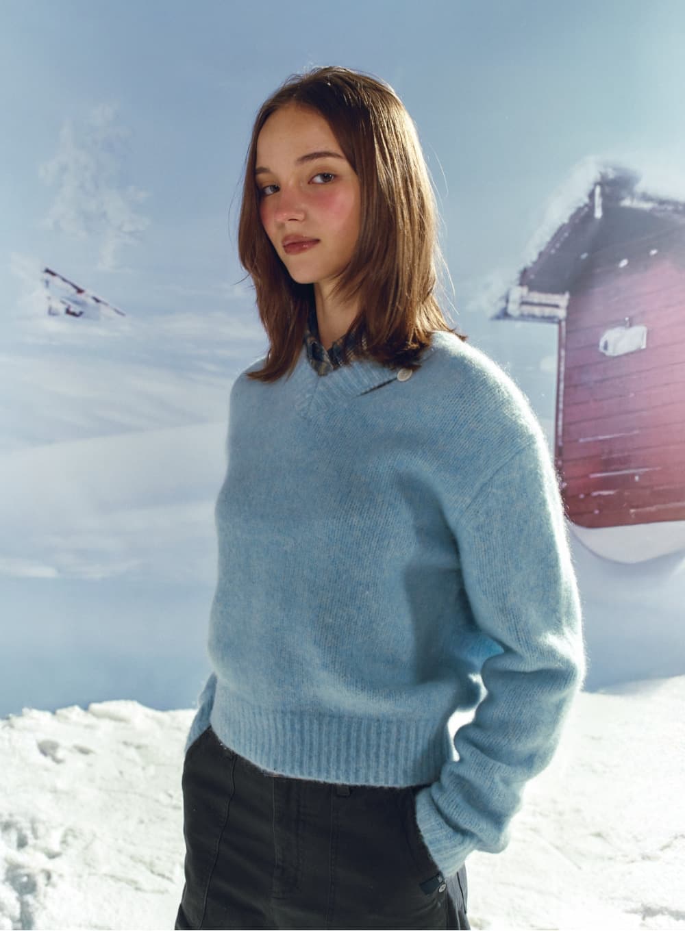 (W) Essen Two Tone Mohair Blend Knit - Sky Blue