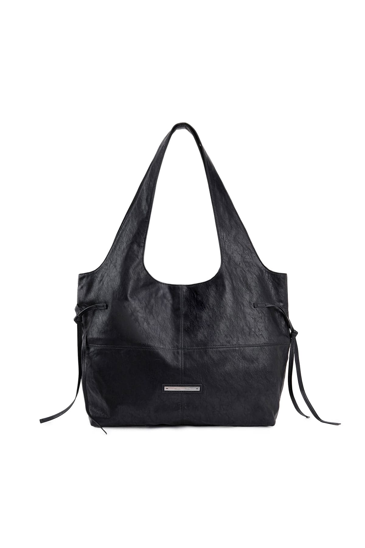 SIDE STRING LEATHER BIG SHOULDER BAG IN BLACK