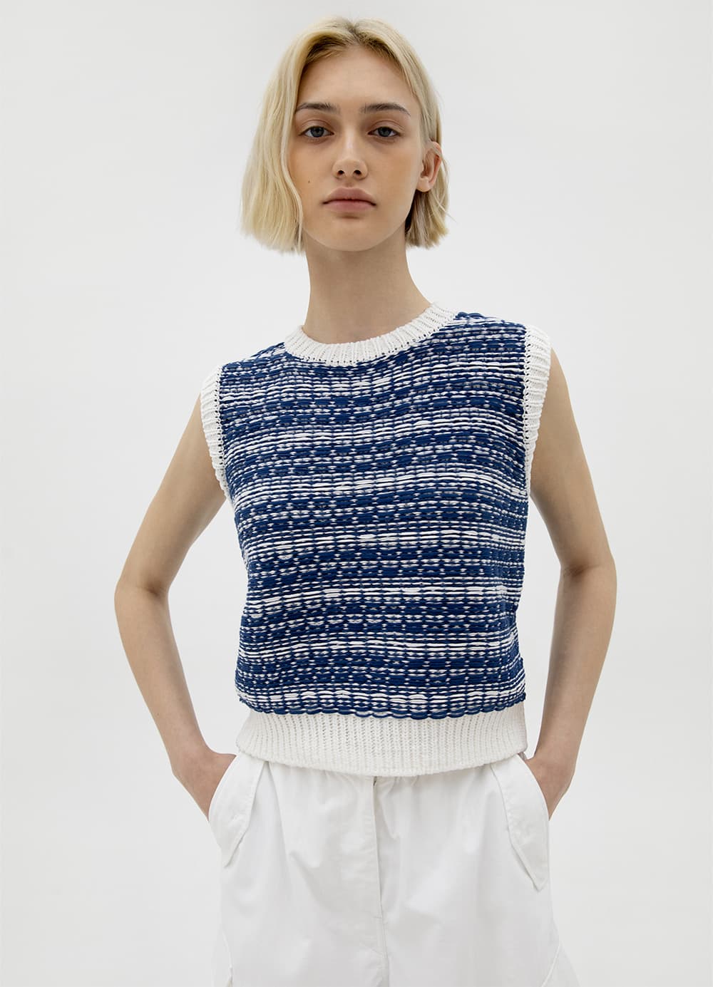 Multi-Jacquard Knit Vest - Dusty Blue