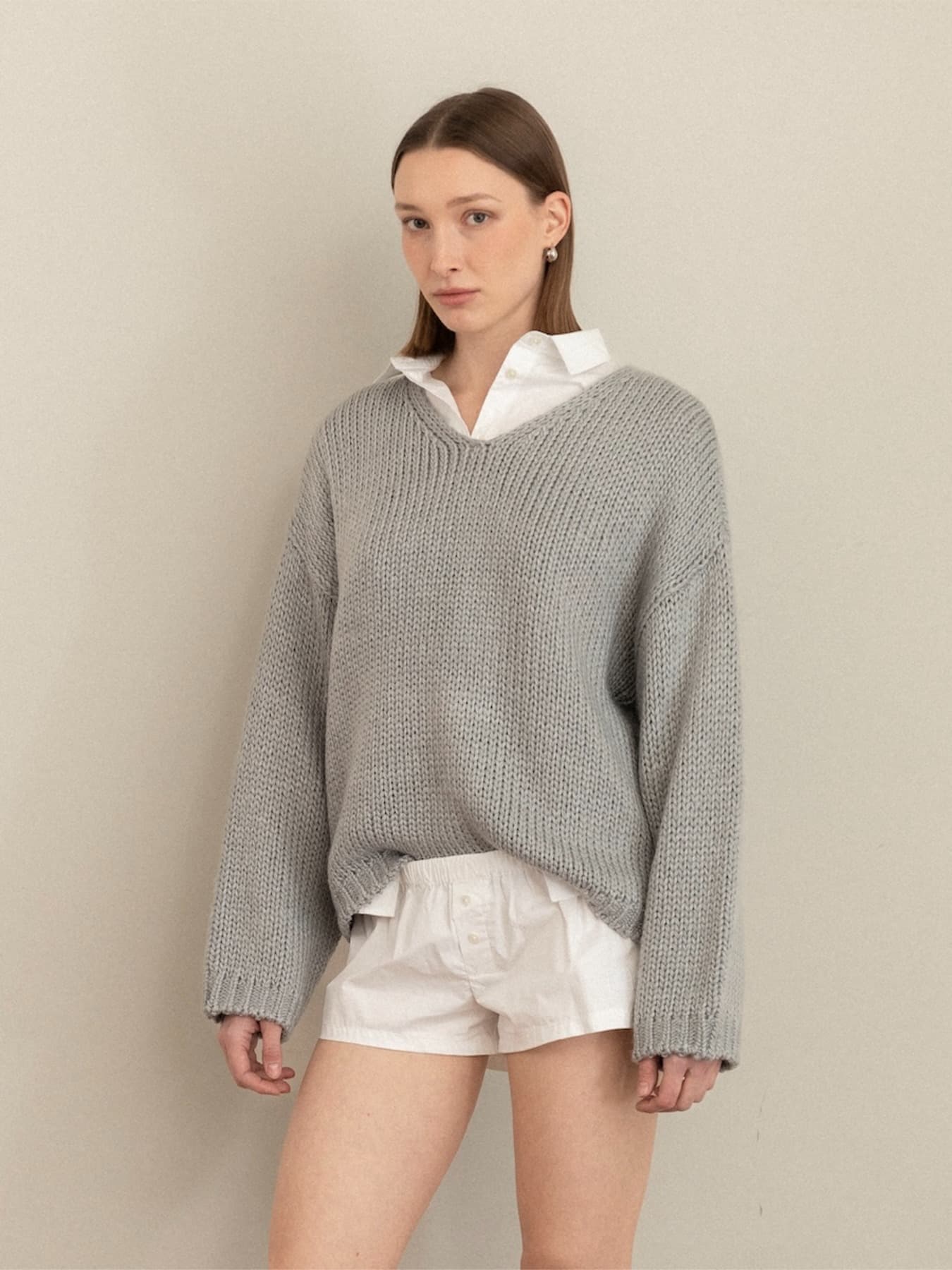 G COZY OVER KNIT TOP (GRAY)