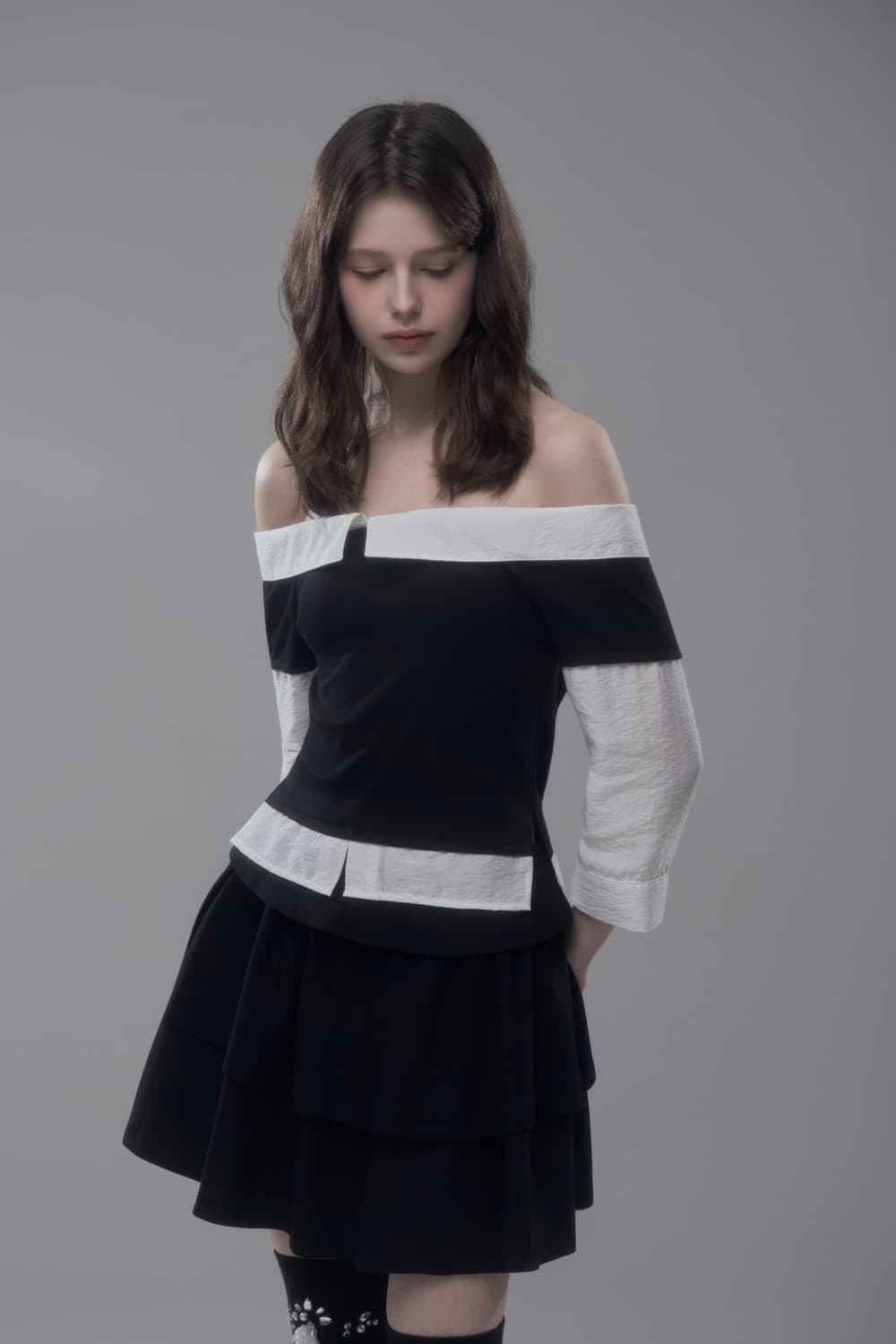 Minuet-Shirt Layered Top - Black