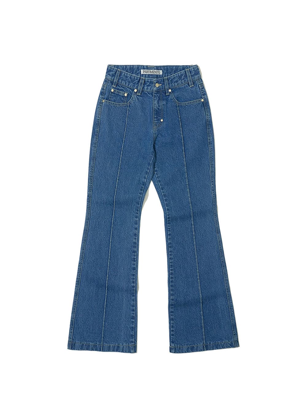 LOWRISE PINTUCK BOOT CUT JEANS_MID BLUE