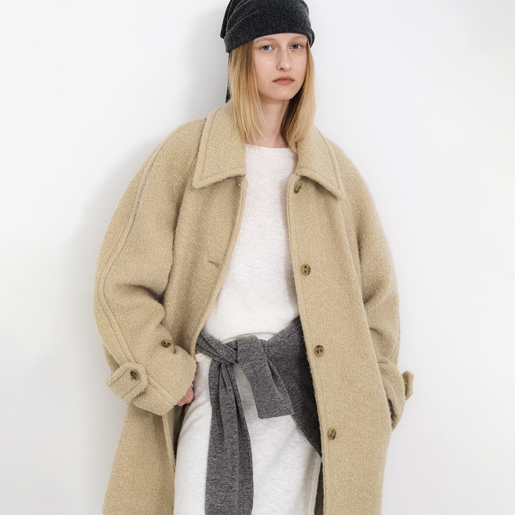 (CT-1470)FLUFFY WOOL BOUCLE COAT
