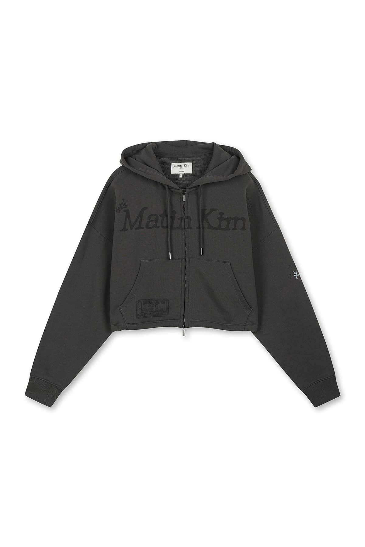 GRAFFITI ARTWORK CROP HOODY ZIP UP IN CHARCOAL