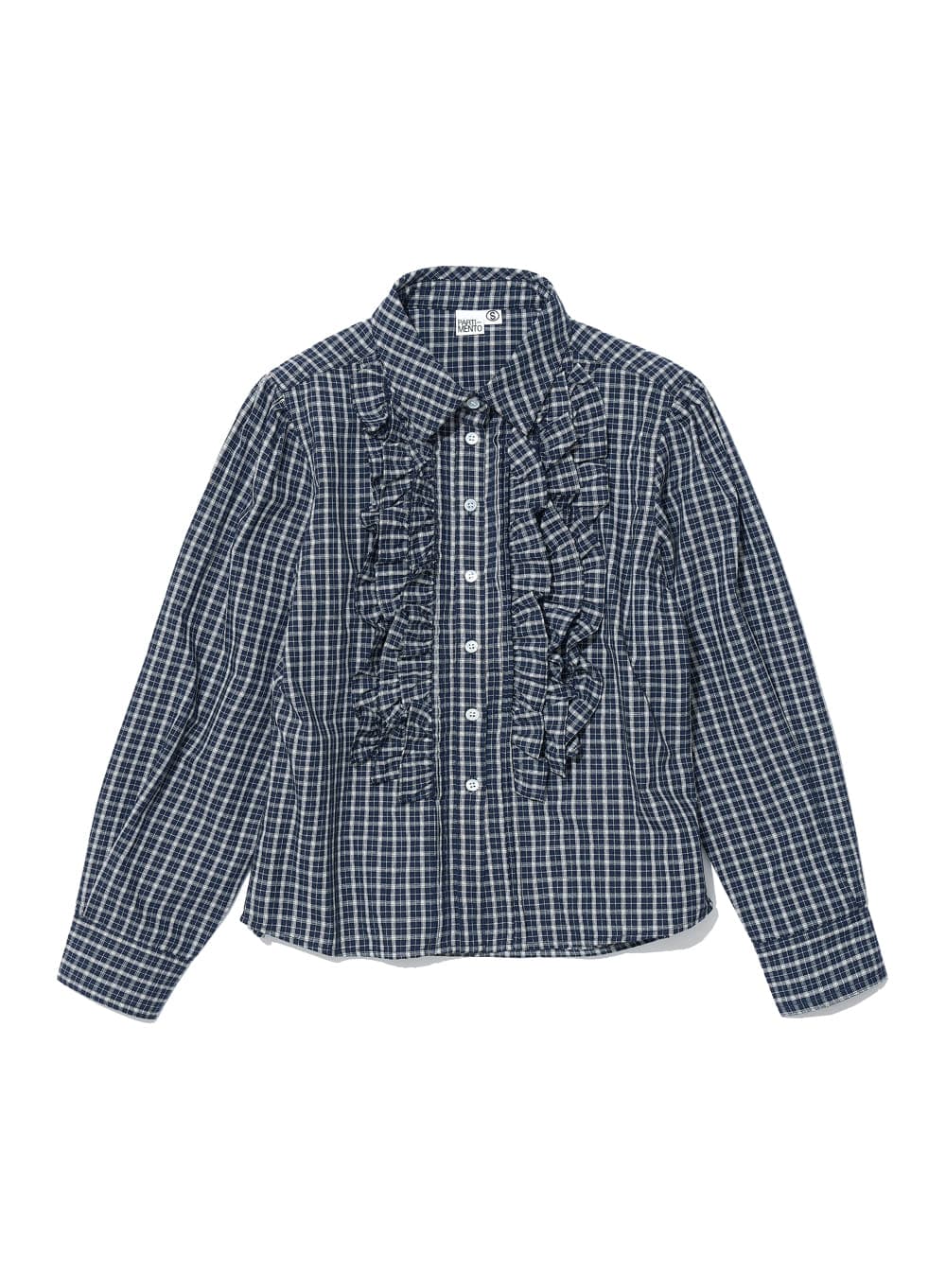 COUNTRY RUFFLE-PINTUCK SHIRT_NAVY CHECK