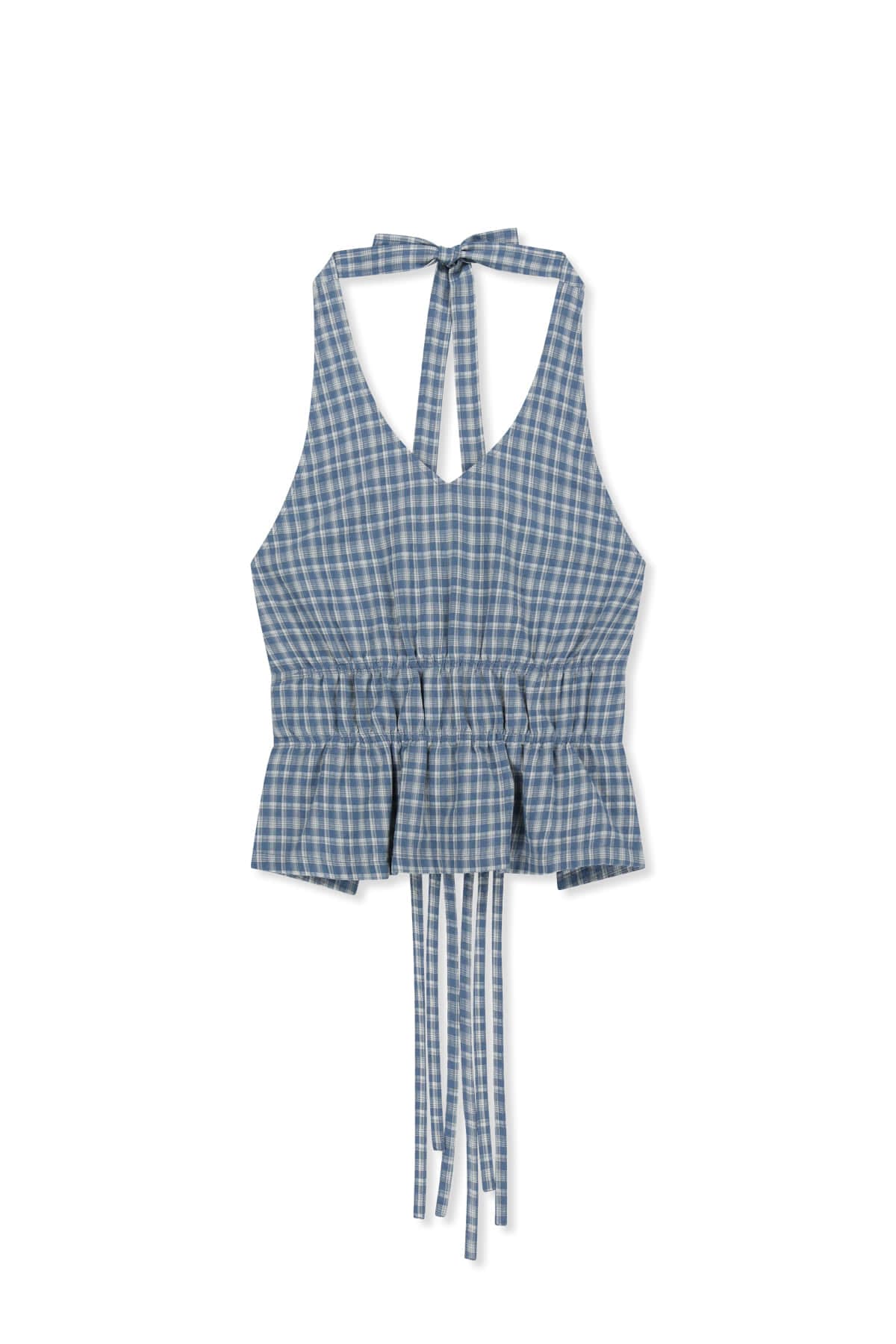 HALTER NECK SHIRRING BLOUSE IN BLUE
