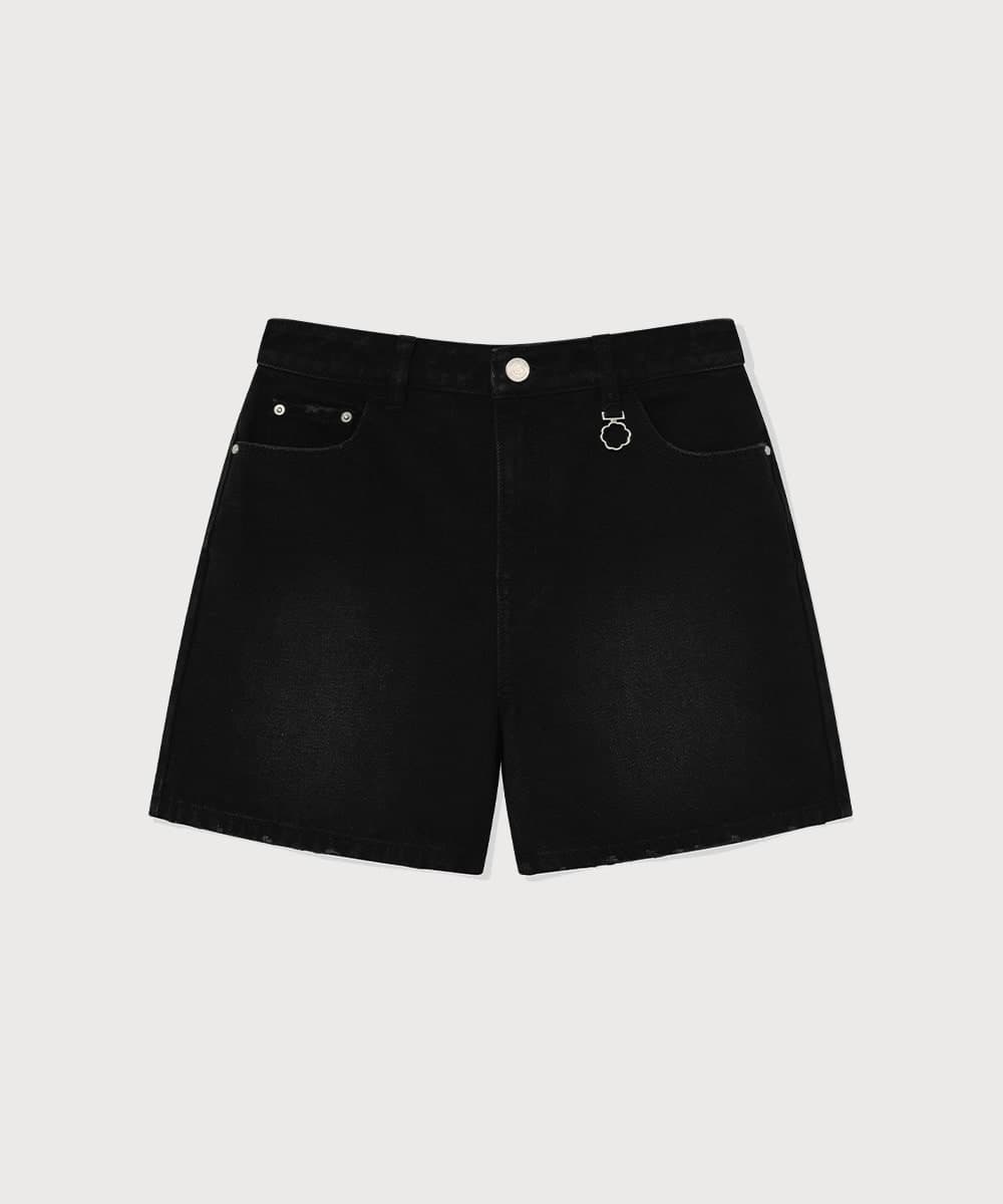 우먼 데미지 데님 쇼츠 Black