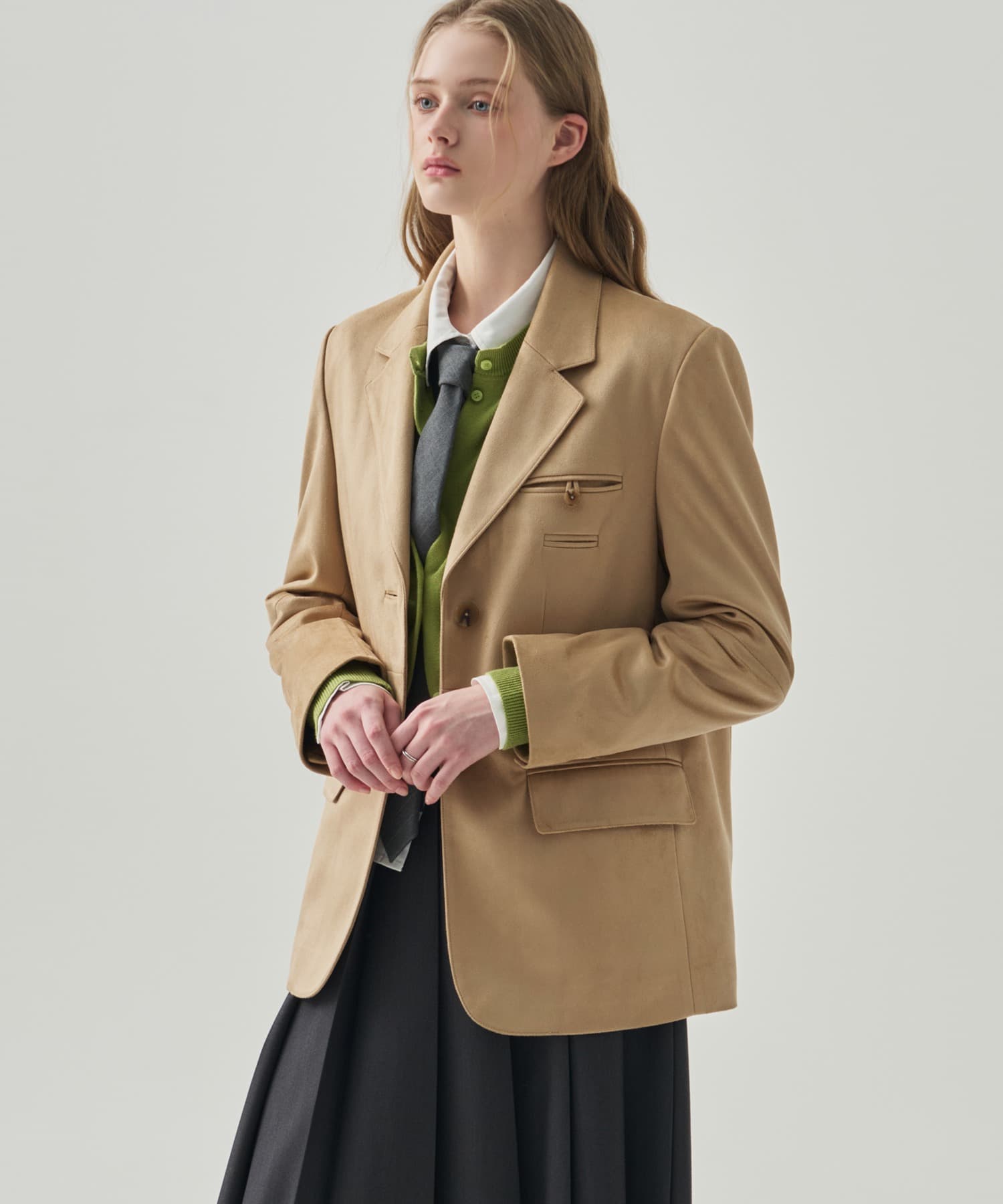 더블 웰트 스웨이드 싱글 블레이저 [BEIGE]