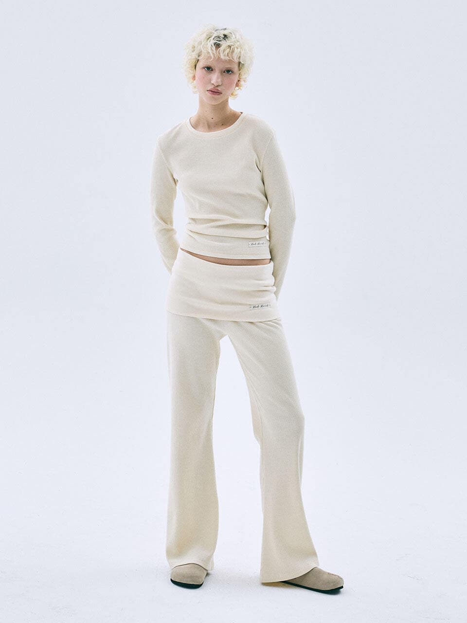 WAFFLE PANTS FOLDOVER WAIST_BUTTER