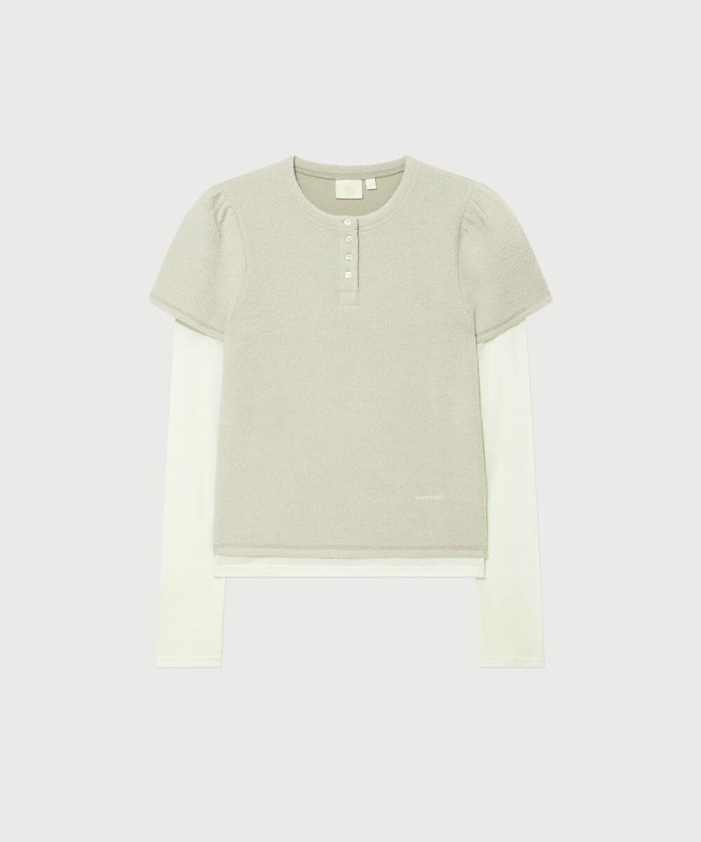 우먼 헨리넥 레이어드 롱슬리브 Beige