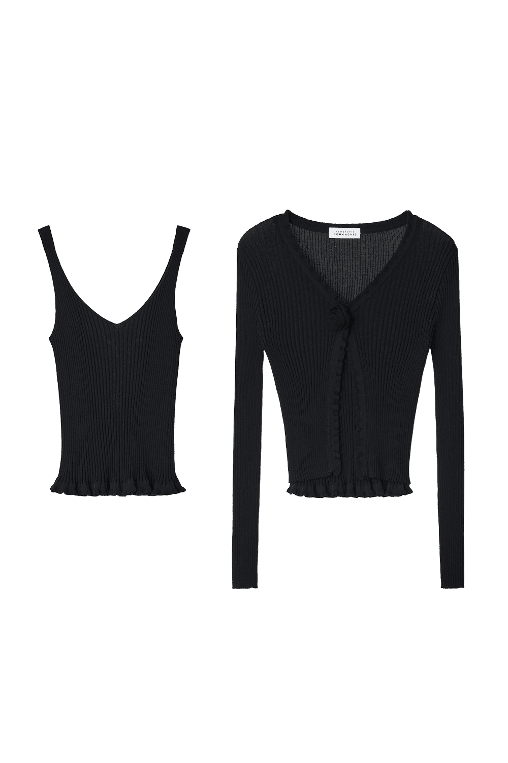 Rosy Rib Cardigan Knit Set (Black)