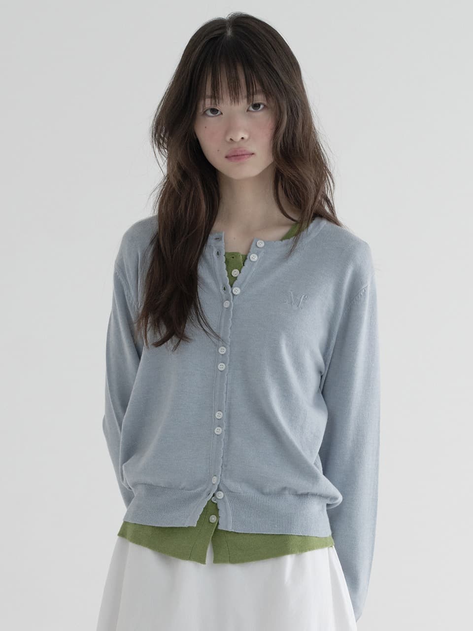 LOGO SCALLOP CARDIGAN (LIGHT BLUE)