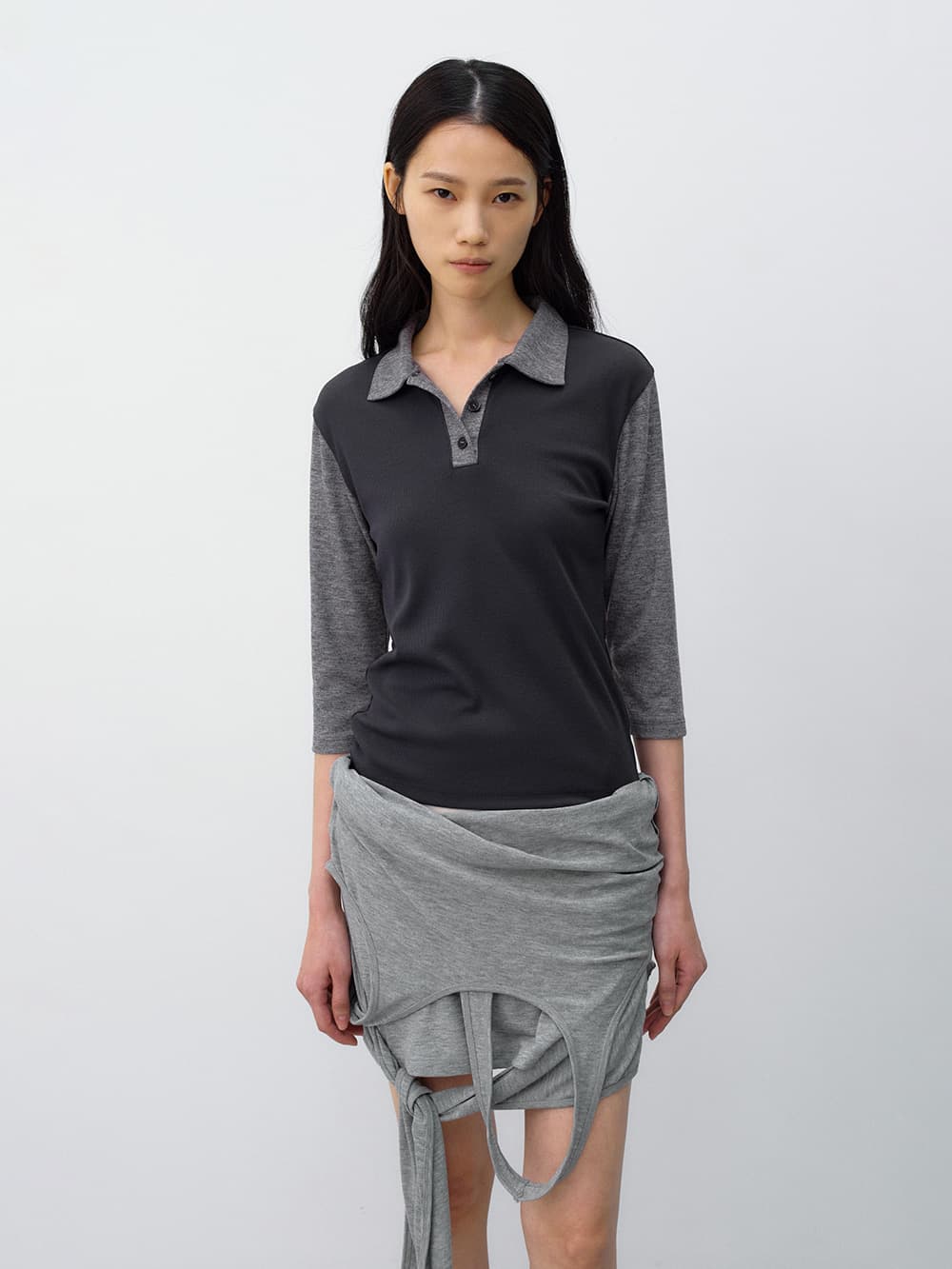 버튼 카라 티셔츠 CHARCOAL