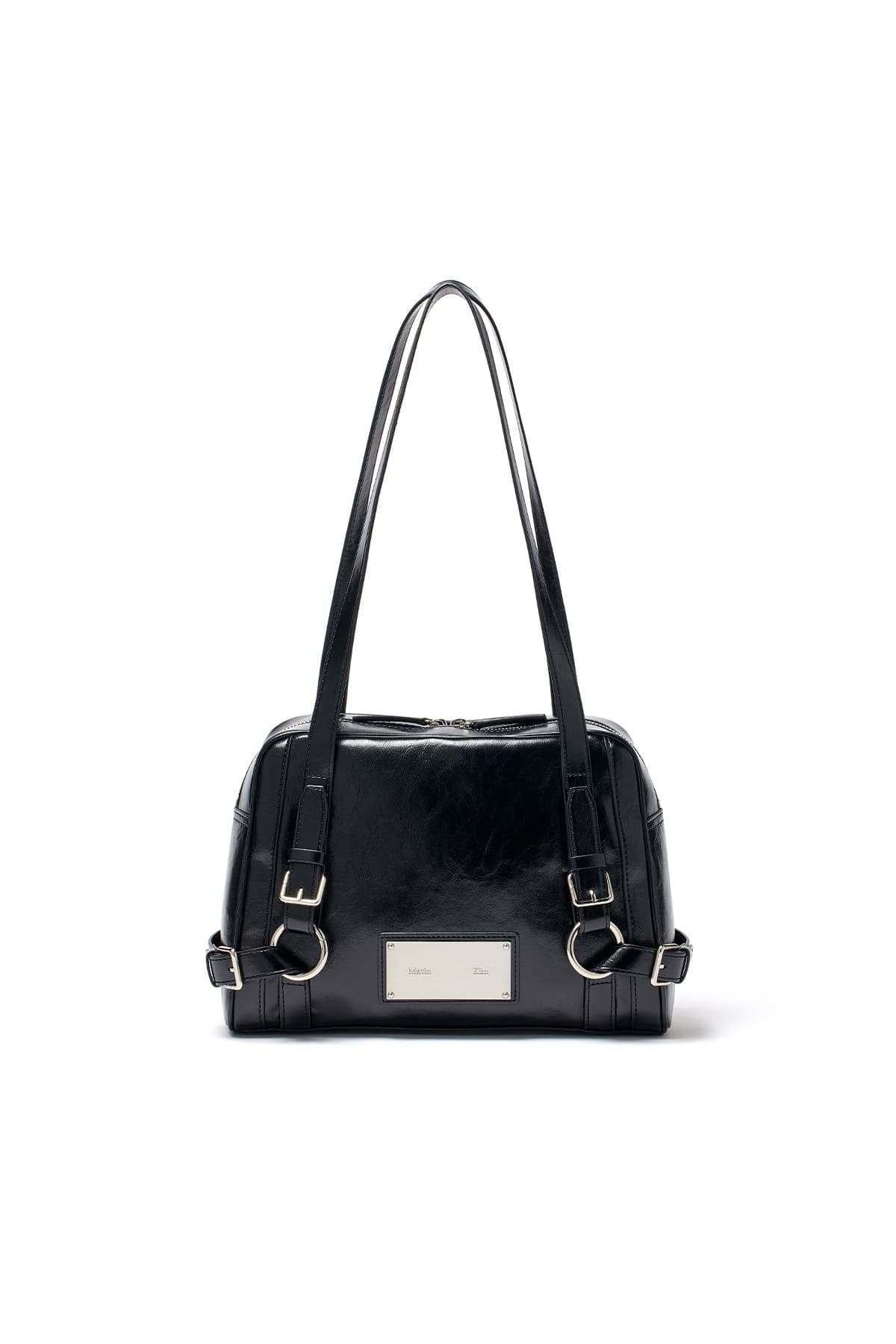BIKER DETAIL SQUARE SHOULDER BAG IN BLACK