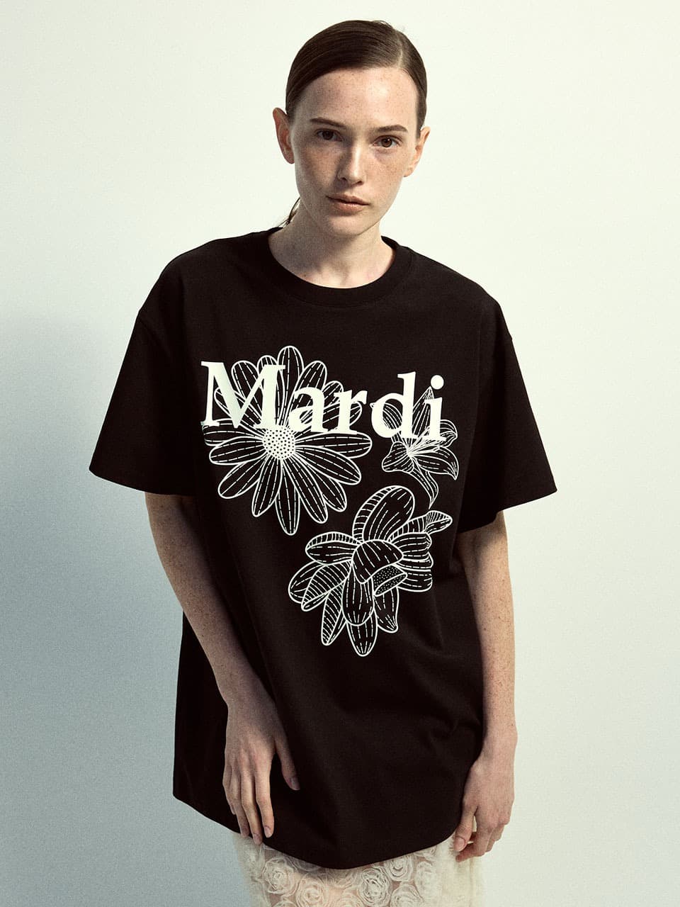 UNISEX TSHIRT TRIPLE FLOWER_BLACK IVORY