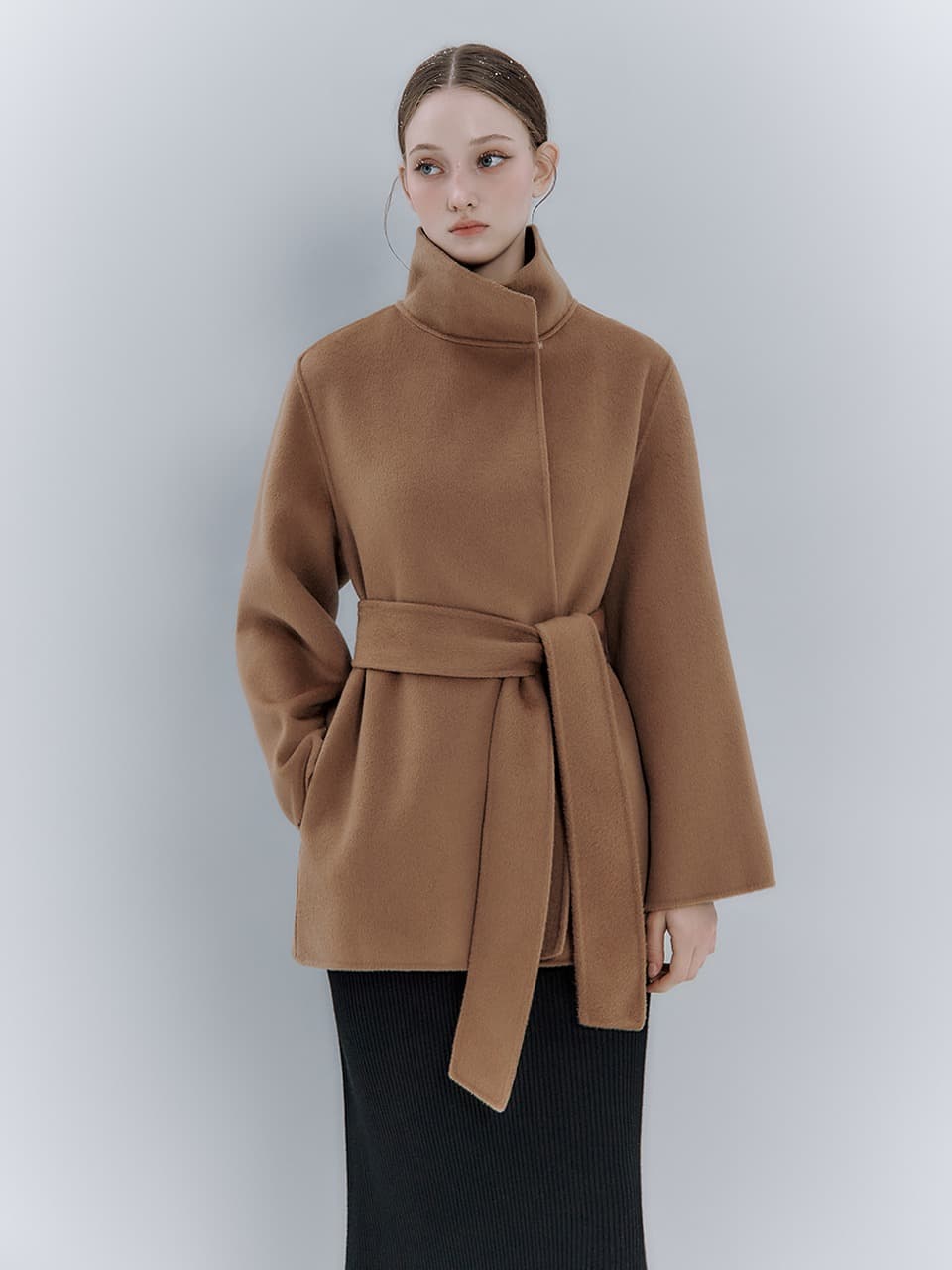Rea silk-cash short coat_camel