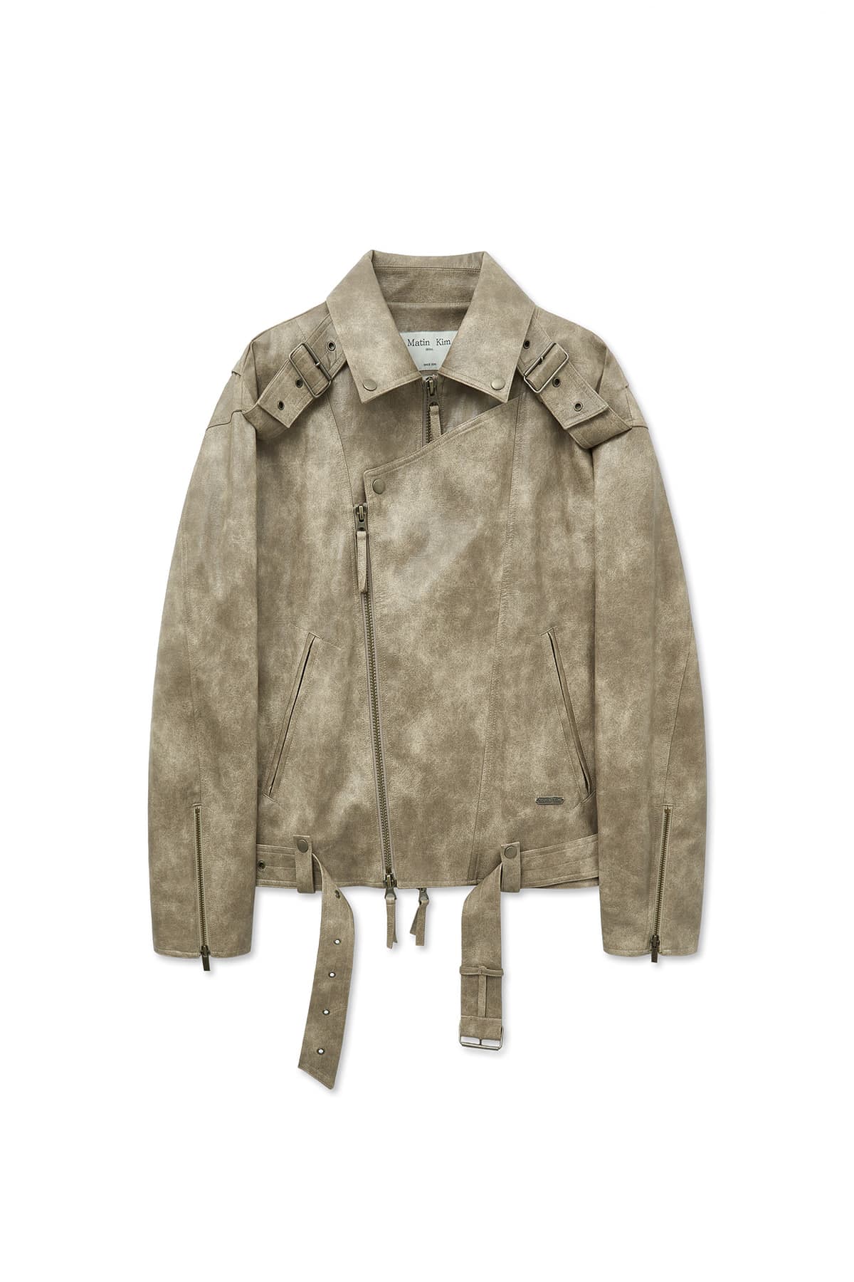 FAUX LEATHER BELTED RIDER JUMPER IN BEIGE