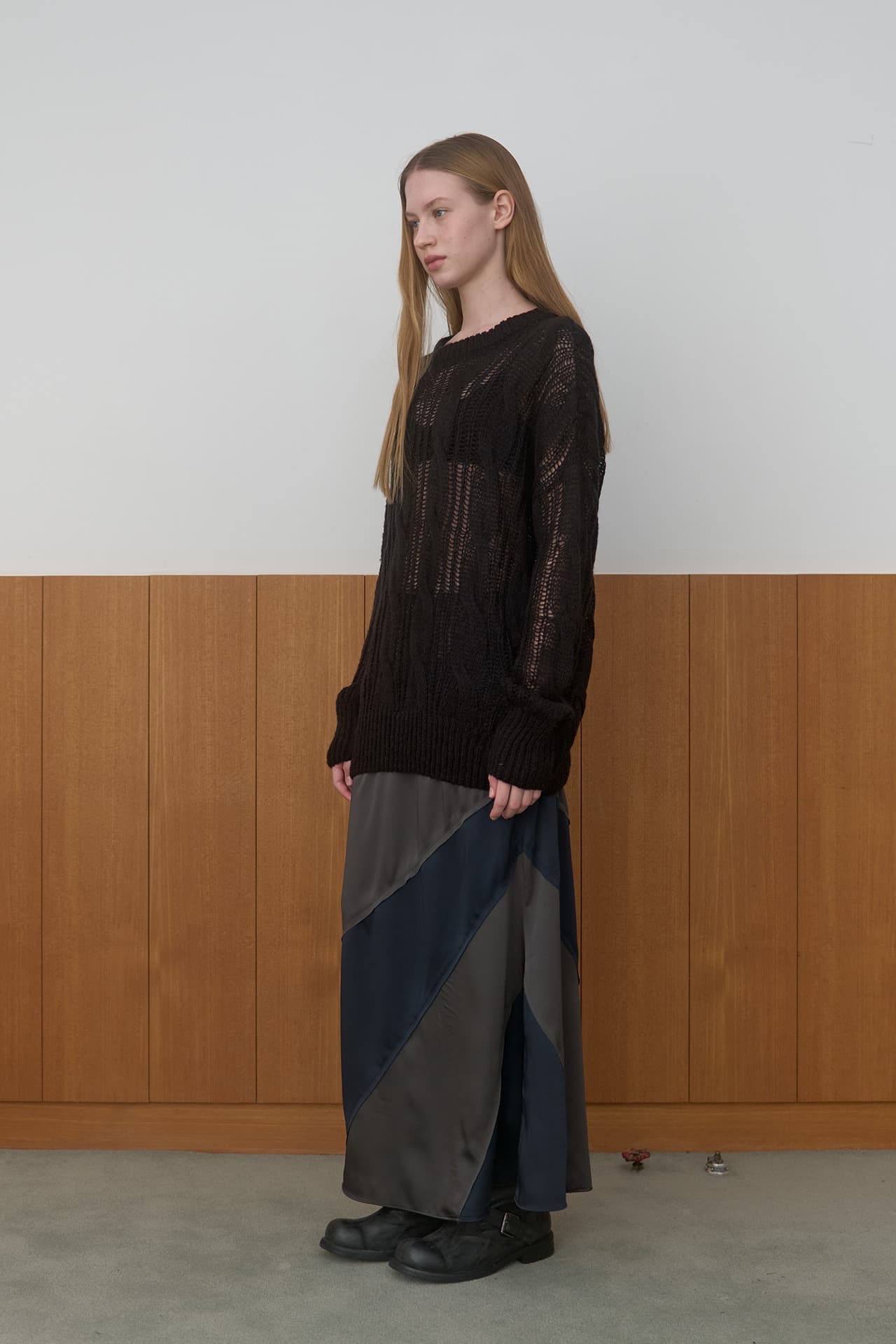 ASYM STRIPE SKIRT_CHARCOAL/NAVY